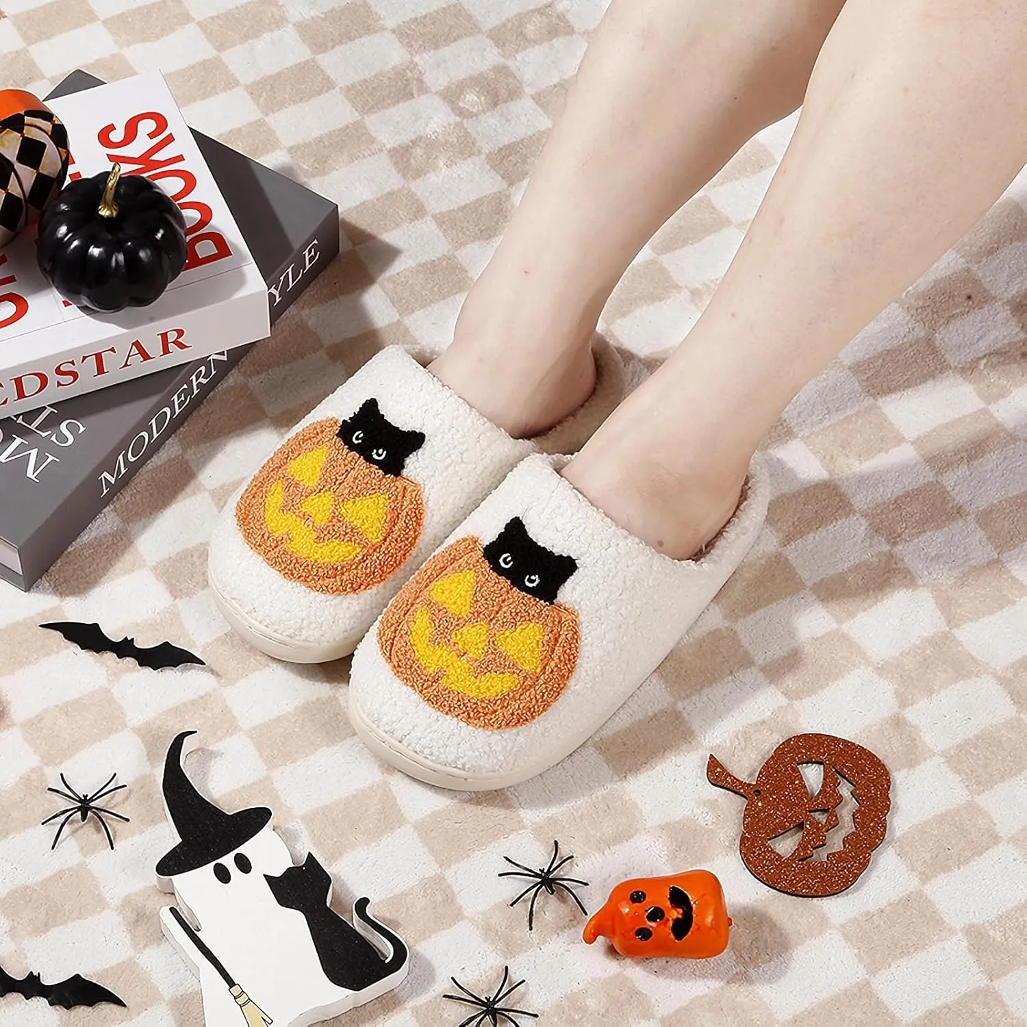 Christmas Slippers Santa Reindeer Halloween Slippers for Women Men Soft Plush Fuzzy Slippers Cozy House Slippers Indoor Outdoor Shoes