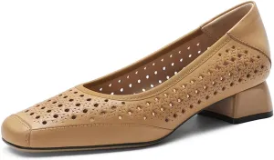 Chunky Block Low Heels for Women Square Closed Toe Comfortable Woven Slip on Casual Ballet Heels Pumps