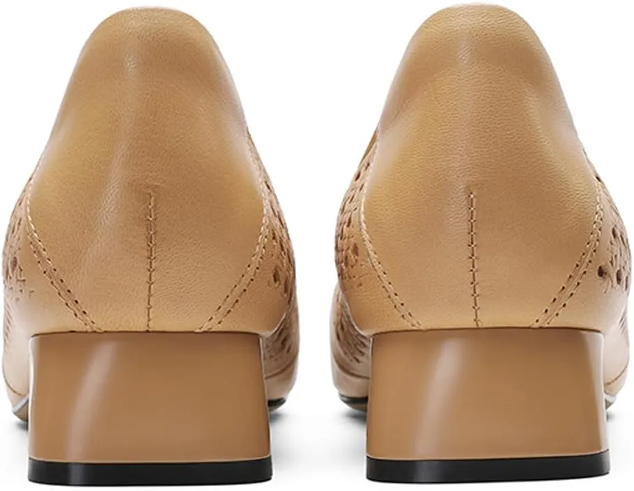 Chunky Block Low Heels for Women Square Closed Toe Comfortable Woven Slip on Casual Ballet Heels Pumps
