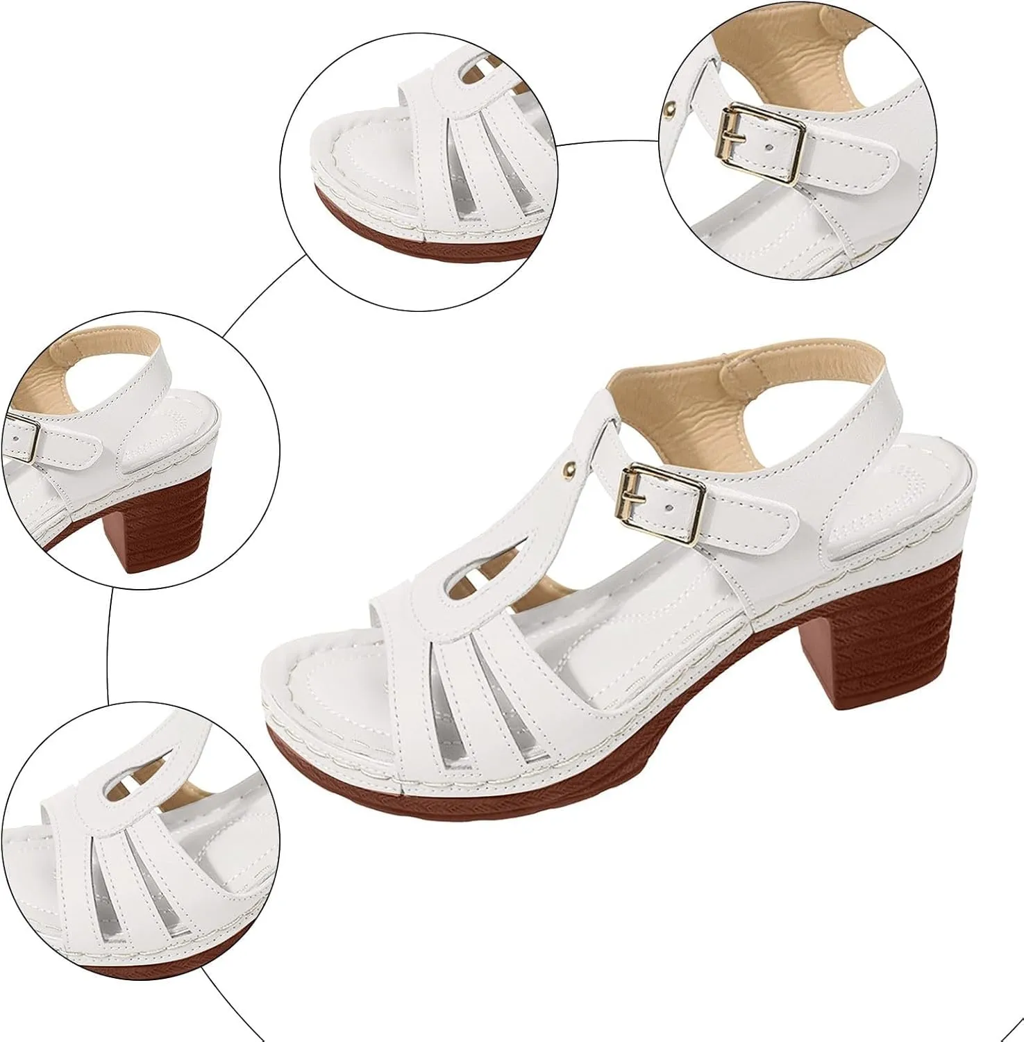 Chunky Heel Sandals for Women Wide Width Open Toe Arch Support Wedge Sandals with Adjustable Ankle Strap Comfortable Dressy Fishmouth Breathable Wedge Sandal Beach Lightweight Wedding Trendy Sandal