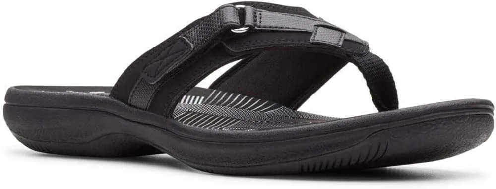 Clarks Womens Breeze Sea Flip-Flop Sandals - Comfortable Flip Flop with Adjustable Hook and Arch Support - Casual Summer Wearing Cloudsteppers for Everyday