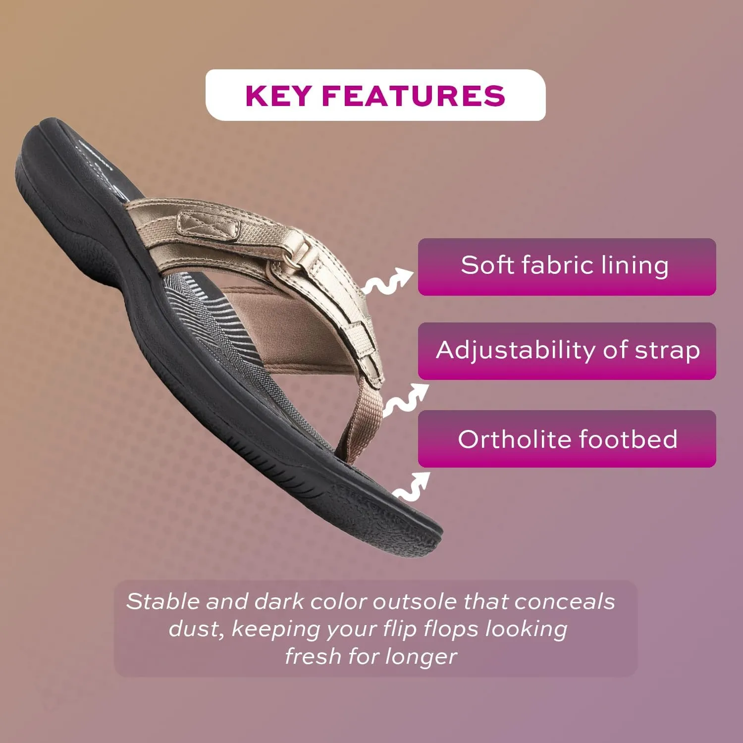 Clarks Womens Breeze Sea Flip-Flop Sandals - Comfortable Flip Flop with Adjustable Hook and Arch Support - Casual Summer Wearing Cloudsteppers for Everyday