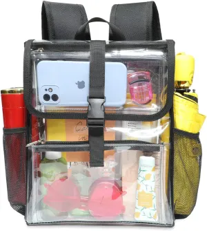 Clear Small Backpack Stadium Approved, 12x12x6 Clear Mini Backpack with Multiple Pockets for Work Music Festival Sports Events, Security Travel