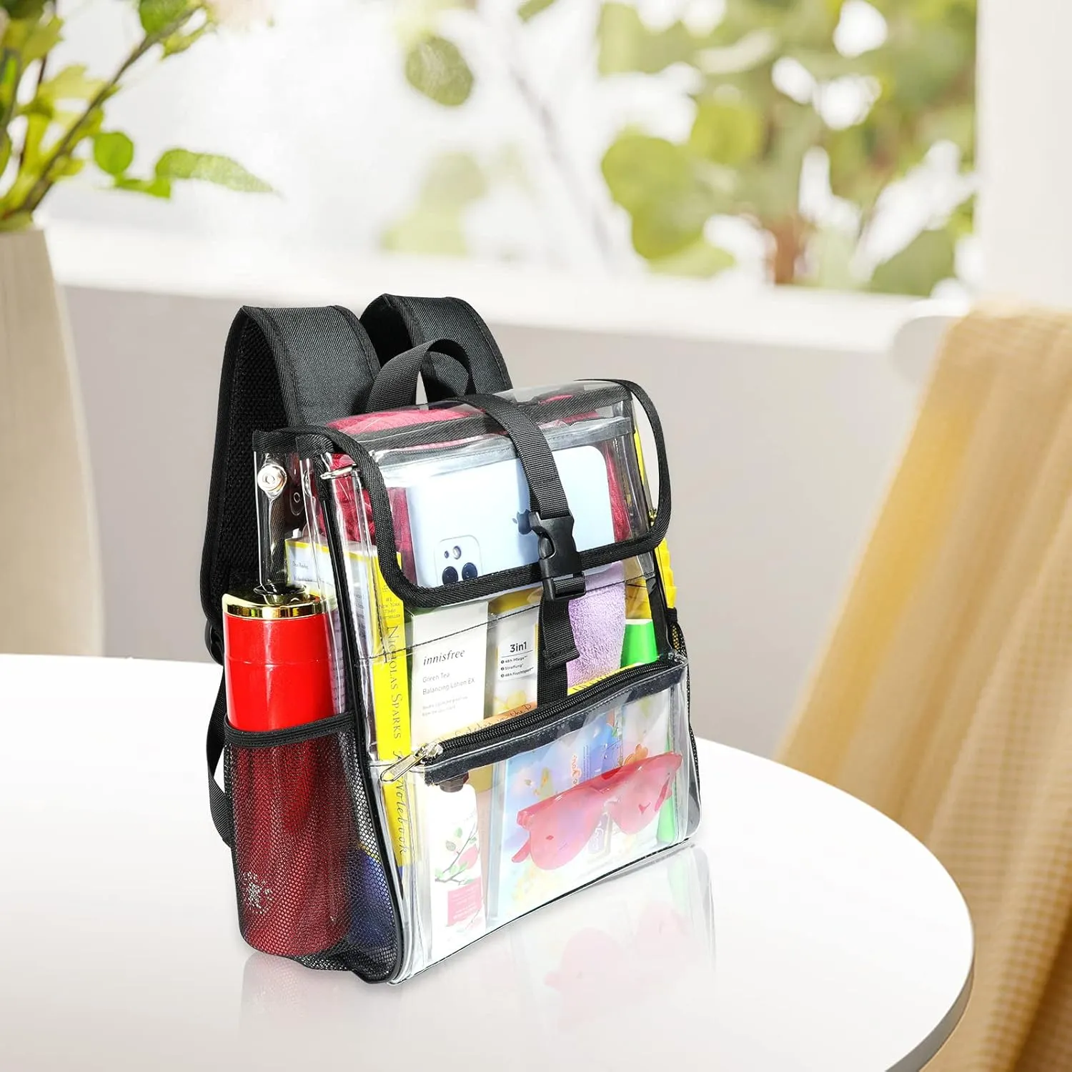 Clear Small Backpack Stadium Approved, 12x12x6 Clear Mini Backpack with Multiple Pockets for Work Music Festival Sports Events, Security Travel