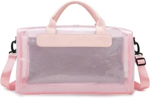 Clear Tote Bag Large Heavy Duty Clear Duffel Bag Clear Gym Bag With Adjustable Strap,With Wet Compartment For Home,Work,Concerts,Beach,Swimming (Pink)
