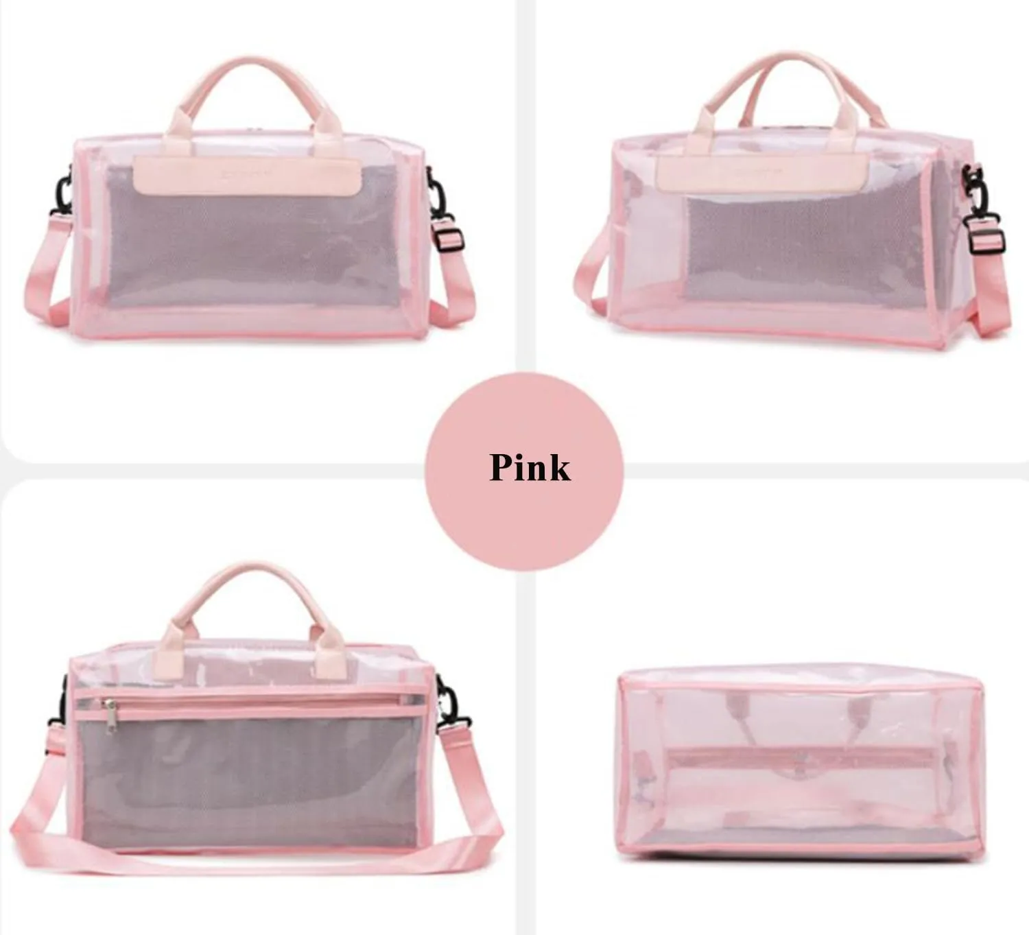 Clear Tote Bag Large Heavy Duty Clear Duffel Bag Clear Gym Bag With Adjustable Strap,With Wet Compartment For Home,Work,Concerts,Beach,Swimming (Pink)