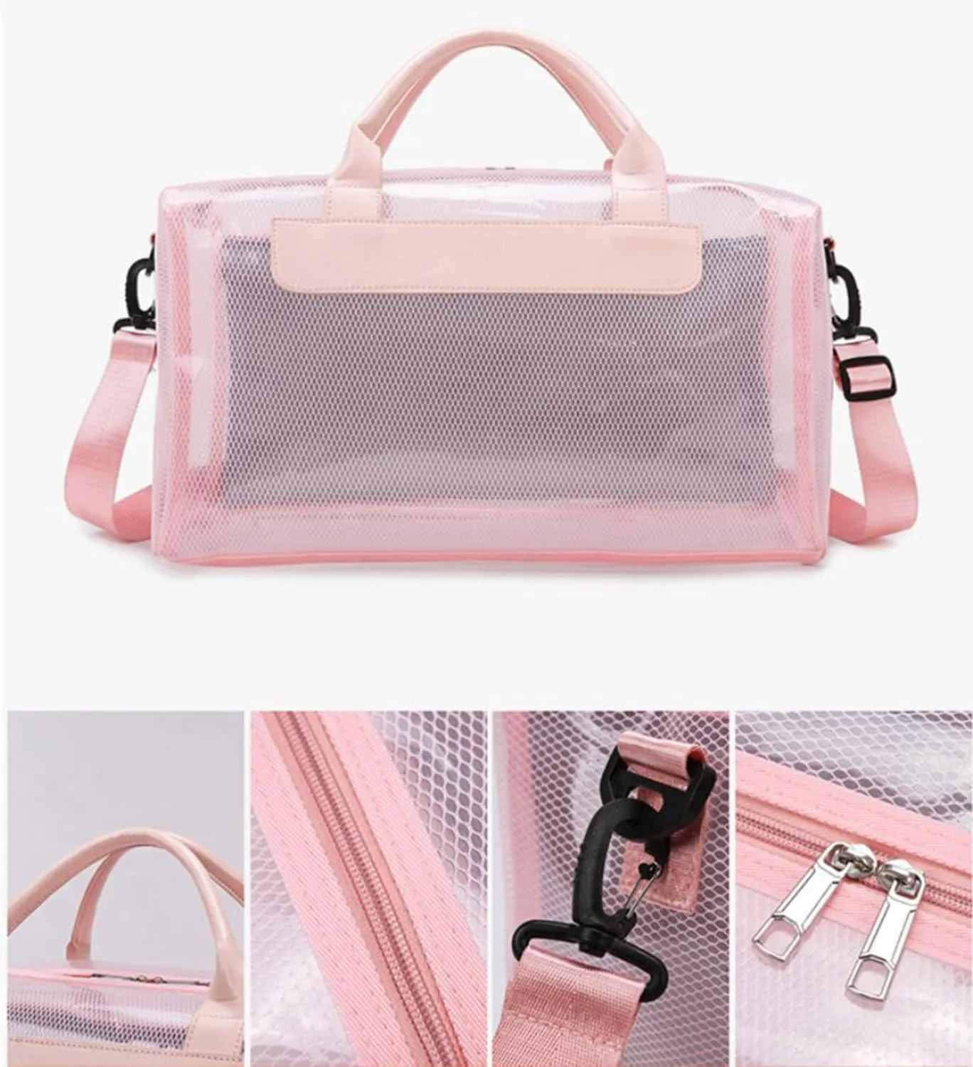 Clear Tote Bag Large Heavy Duty Clear Duffel Bag Clear Gym Bag With Adjustable Strap,With Wet Compartment For Home,Work,Concerts,Beach,Swimming (Pink)