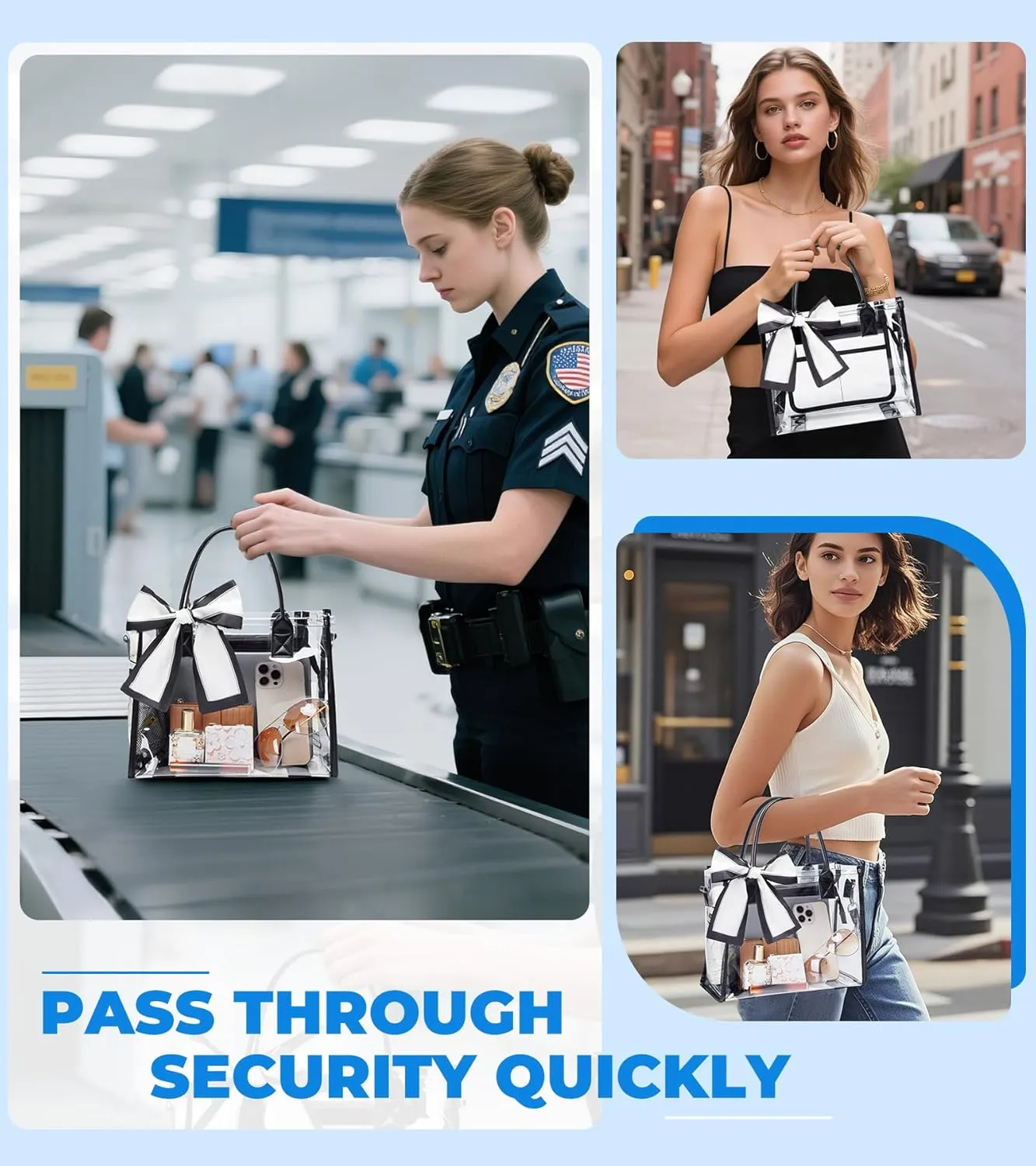 Clear Tote Bag Stadium Events Transparent Clear Purse for Women Thick PVC Shoulder Bag with Guitar Strap for Concert