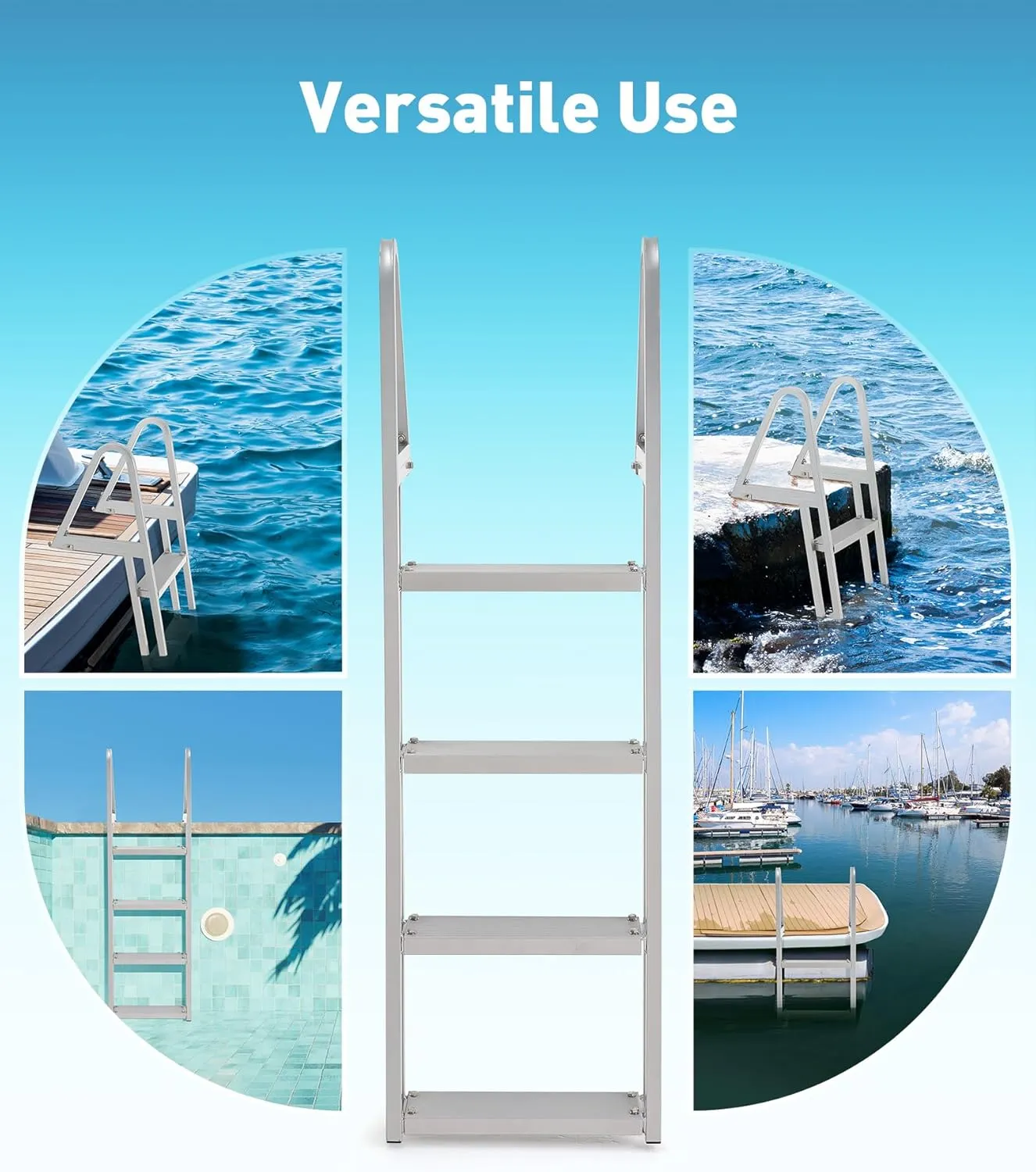 CO-Z 4 Step Removable Dock Ladder, Pontoon Boat Ladder with 350lb Load, Aluminum Swim Ladder with Wide Step & Nonslip Tread, Quick Release Dock Stair for Lake Swimming Pool Marine Boarding