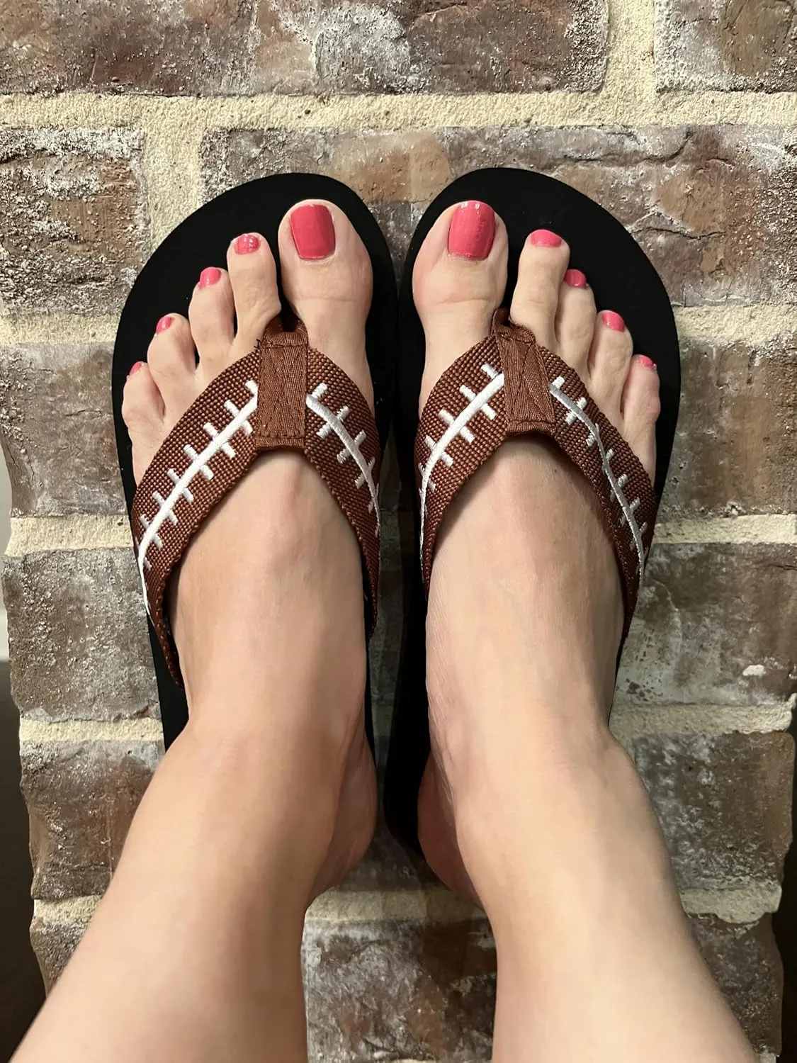 Cocomo Soul Football Embroidered Flip Flops | Women's Brown/White Football Flip Flops | Size 6-12
