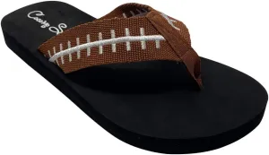 Cocomo Soul Football Embroidered Flip Flops | Women's Brown/White Football Flip Flops | Size 6-12