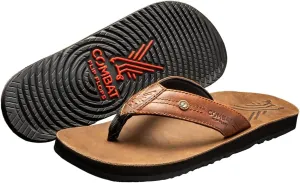 Combat Flip Flops Mens AK Brown Leather Ergo Mens Flip Flops - Bad for Running, Worse for Fighting