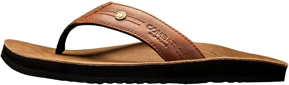Combat Flip Flops Mens AK Brown Leather Ergo Mens Flip Flops - Bad for Running, Worse for Fighting