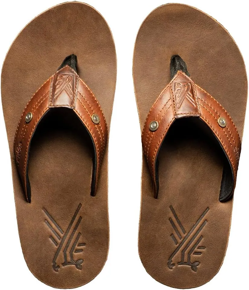 Combat Flip Flops Mens AK Brown Leather Ergo Mens Flip Flops - Bad for Running, Worse for Fighting