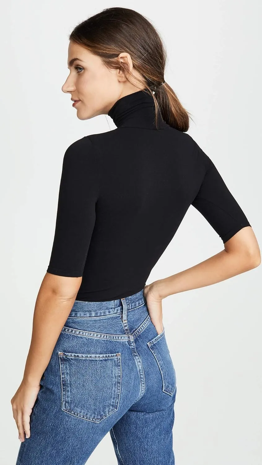 commando Women's Ballet Short Sleeve Turtleneck Thong Bodysuit KT036