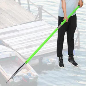 Commercial Boat Push Pole with Removable Stainless Steel Hook - Green Rescue Tool for Life Rafts, Yachts, Motorboats, & Pool Water Recovery