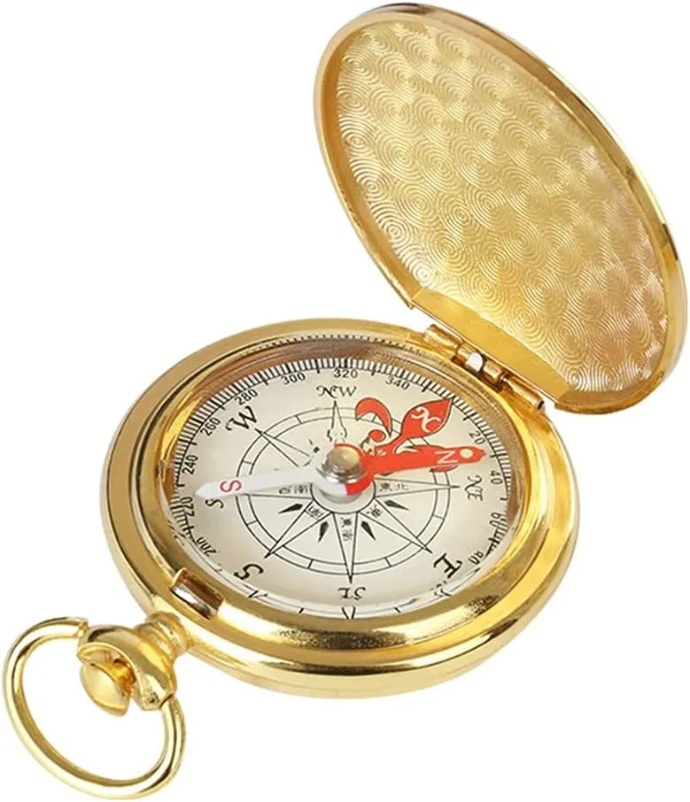 Compass Compass Hiking Survival Camping Hiking Pocket Brass Compass Portable Compass Navigation for Outdoor Activities Flip Cover Handheld Pocket Watch Compass(Gold)