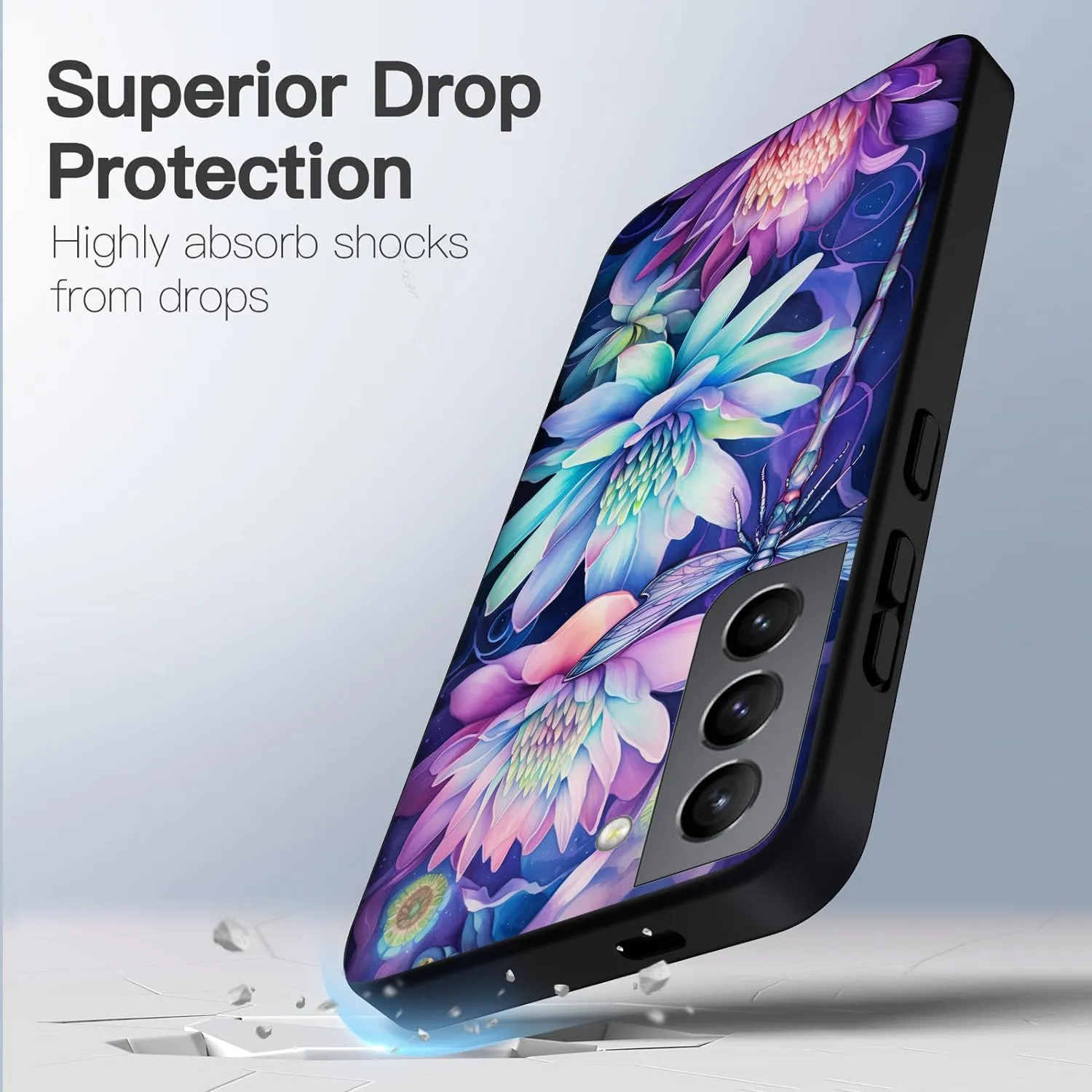 Compatible with Samsung Galaxy S24 Case, Dragonfly Flower Aesthetic Art Design Soft TPU Full Body Protection Cover Case Gift for Women Men