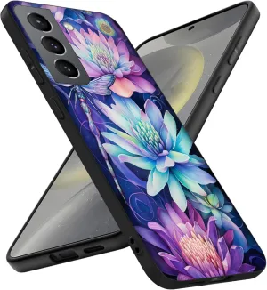 Compatible with Samsung Galaxy S24 Case, Dragonfly Flower Aesthetic Art Design Soft TPU Full Body Protection Cover Case Gift for Women Men