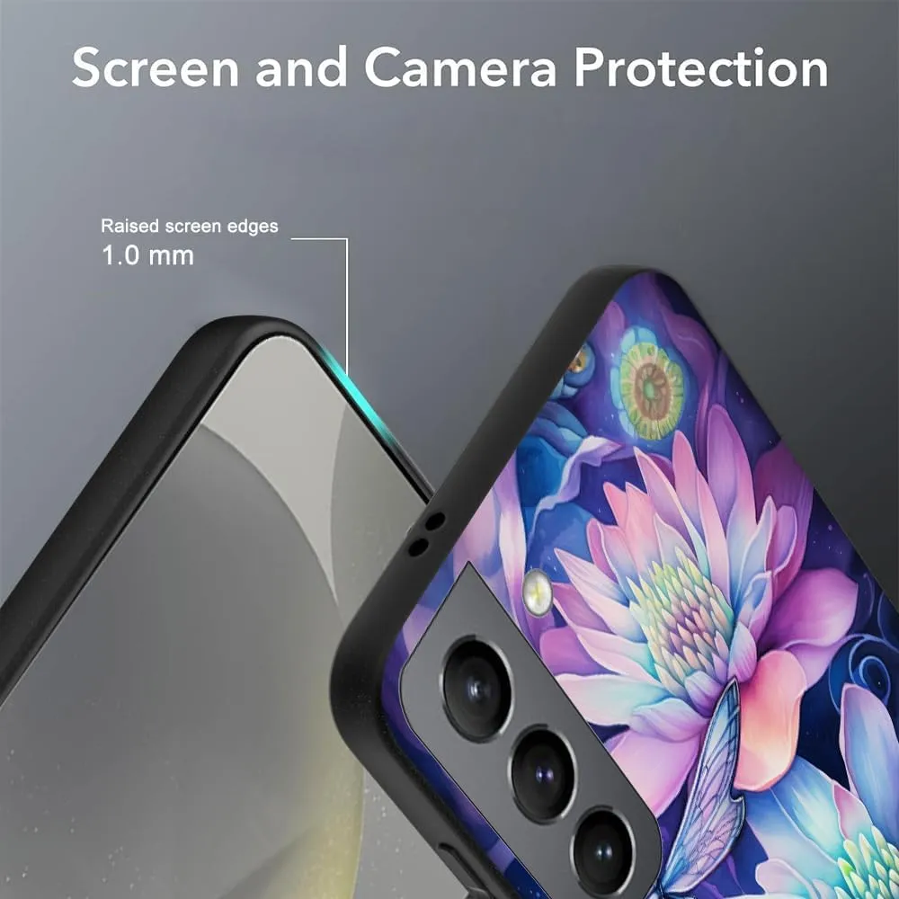 Compatible with Samsung Galaxy S24 Case, Dragonfly Flower Aesthetic Art Design Soft TPU Full Body Protection Cover Case Gift for Women Men