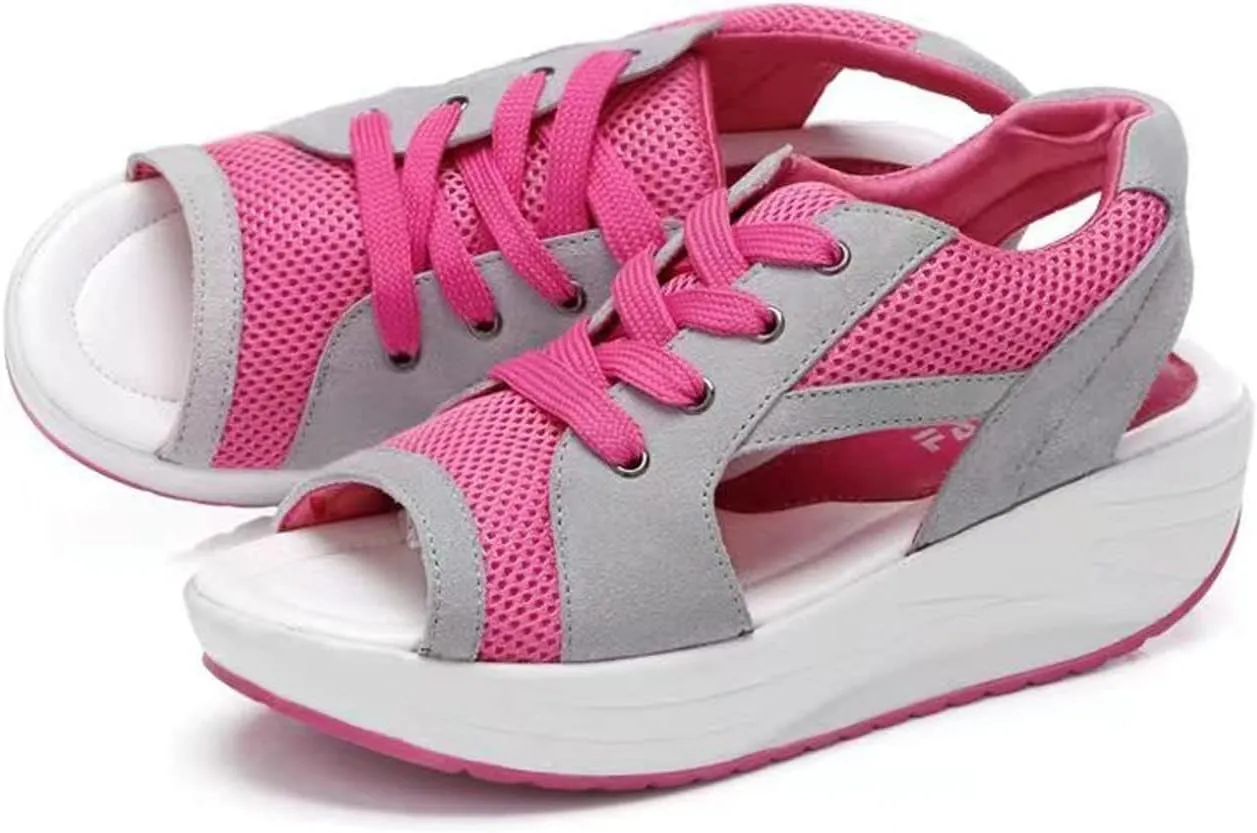 Contrast Paneled Cutout Lace-up Muffin Sandals for Women Open Toe Summer Slip On Causal Platform Wedges Sandal Fishmouth Sends Rocking Shoes Walking Ortho Supportive with Tie Straps Slippers