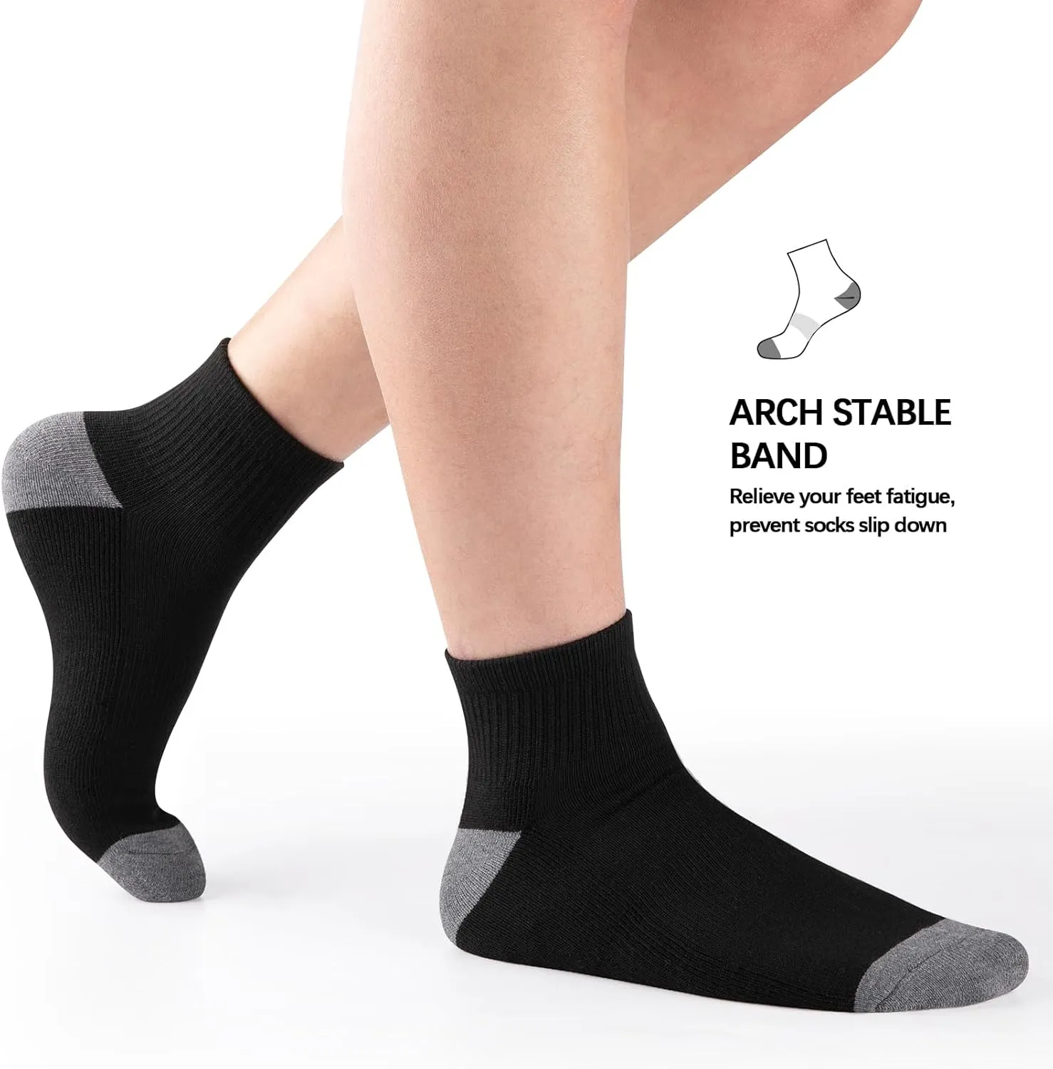 COOVAN 12 Pairs Mens Cushion Ankle Socks Men 12 Pack Low Cut Comfort Breathable Casual Socks