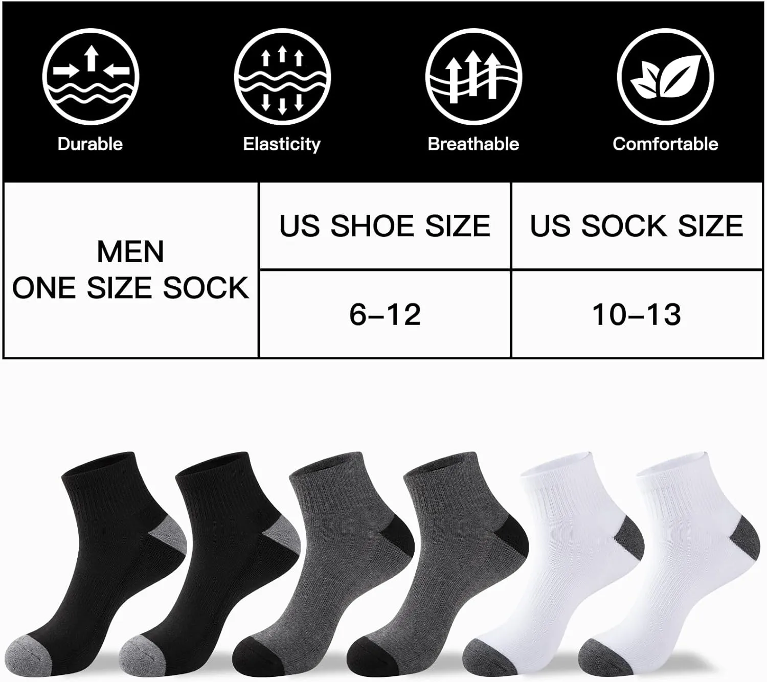 COOVAN 12 Pairs Mens Cushion Ankle Socks Men 12 Pack Low Cut Comfort Breathable Casual Socks