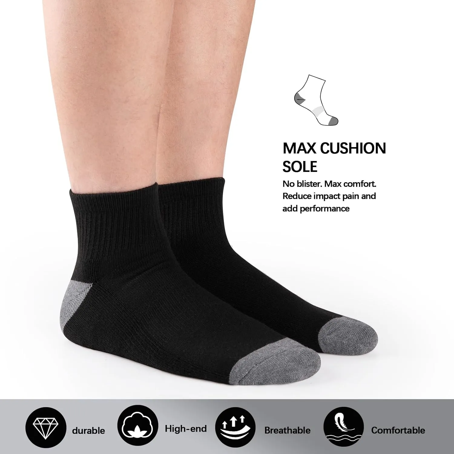 COOVAN 12 Pairs Mens Cushion Ankle Socks Men 12 Pack Low Cut Comfort Breathable Casual Socks