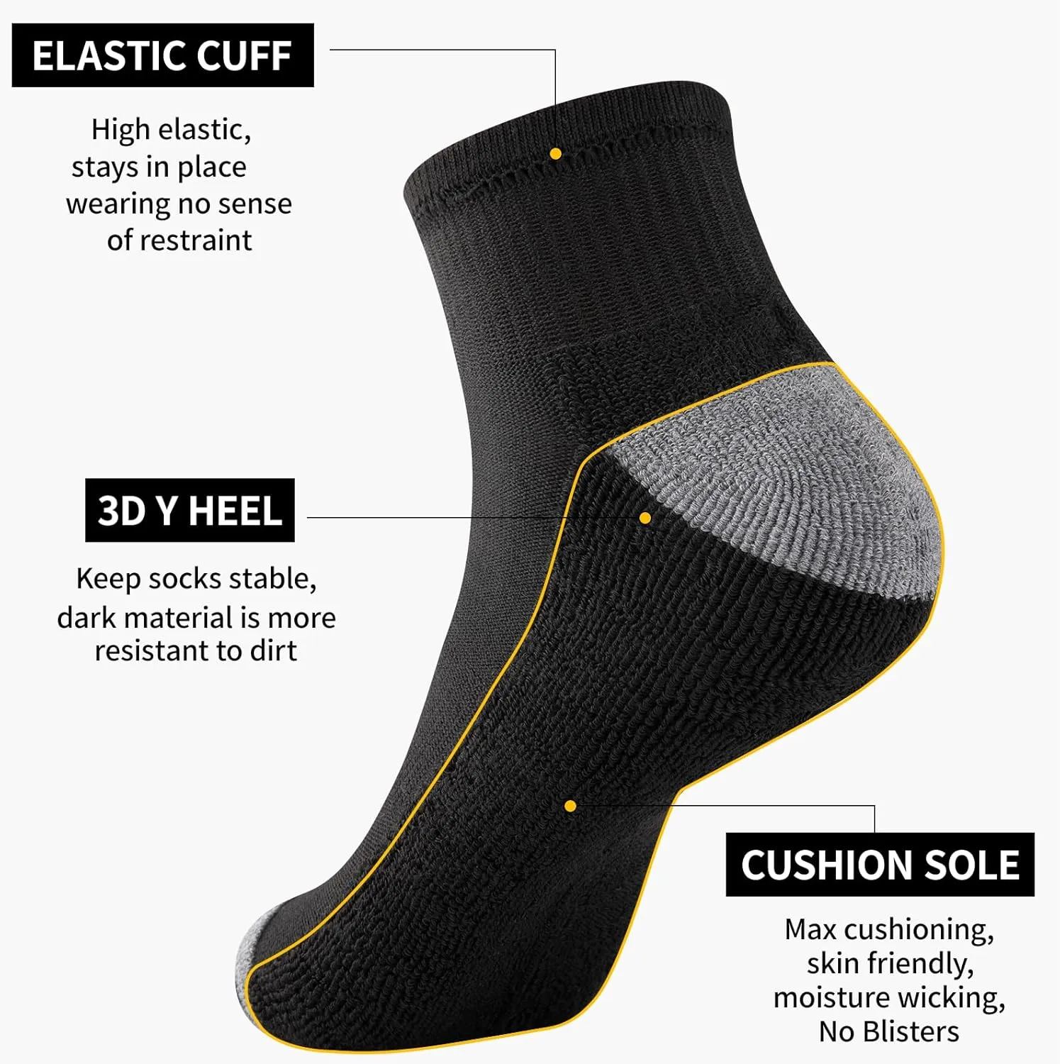 COOVAN 12 Pairs Mens Cushion Ankle Socks Men 12 Pack Low Cut Comfort Breathable Casual Socks