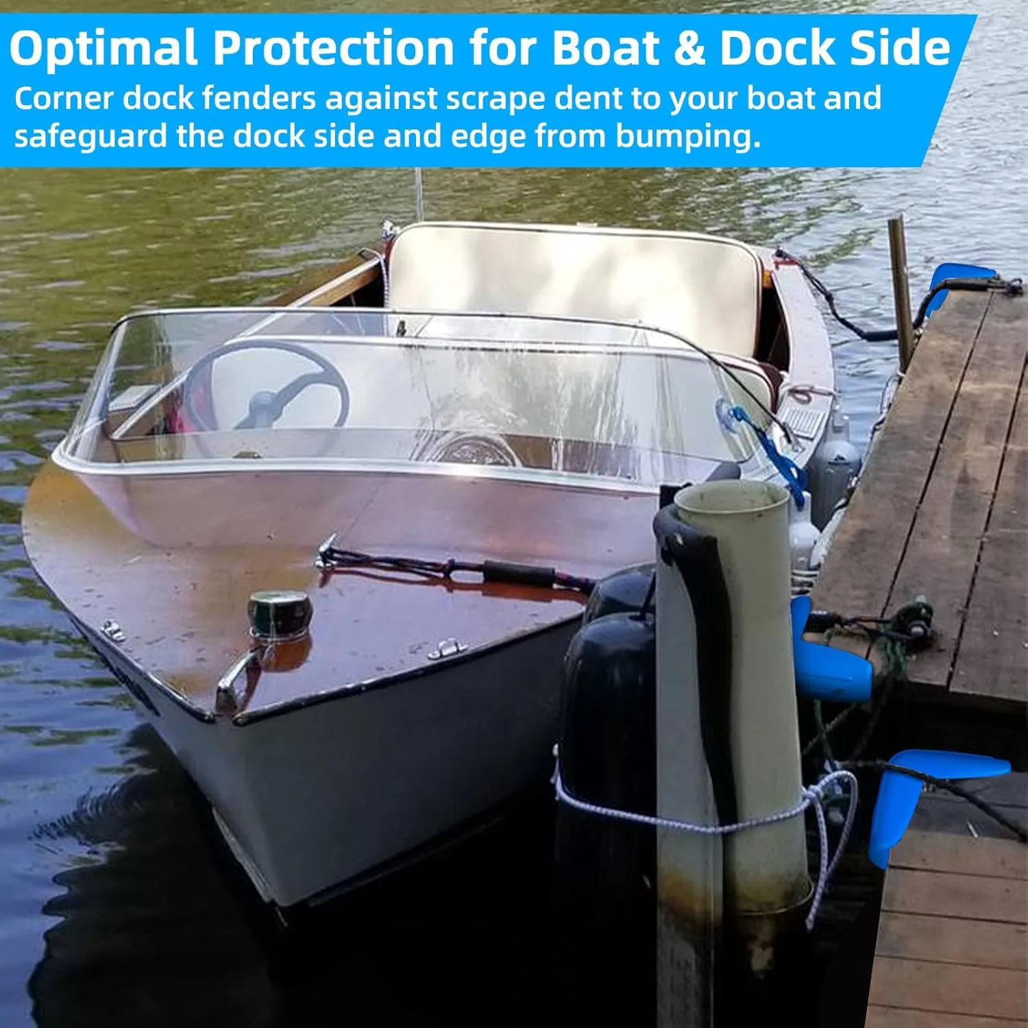 Corner Dock Bumpers Marine Corner Dock Fender Bumper Guard, Soft UV-Resistant Marine-Grade Vinyl, Inflatable Protection, 10-Inch x 10-Inch, 2-Pack, Blue