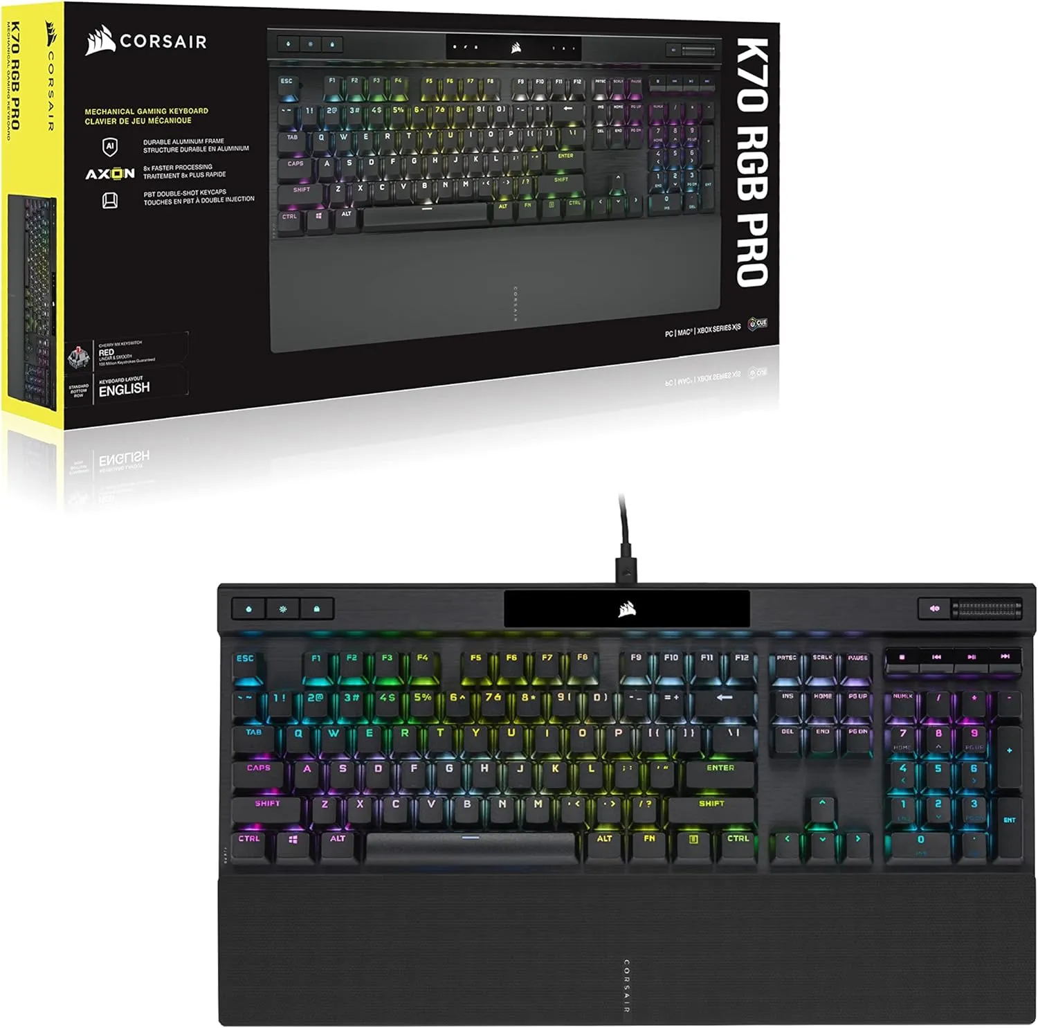 Corsair K70 RGB PRO Wired Mechanical Gaming Keyboard CH-9109414 -Cherry MX RGB Speed Switches: Linear and Rapid (Renewed)