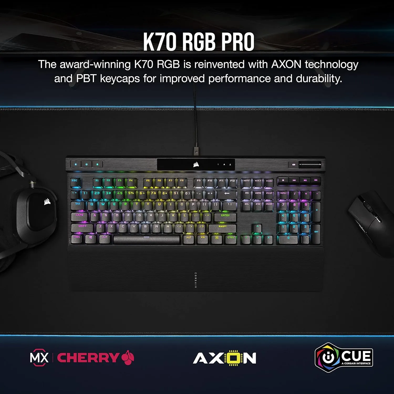 Corsair K70 RGB PRO Wired Mechanical Gaming Keyboard CH-9109414 -Cherry MX RGB Speed Switches: Linear and Rapid (Renewed)