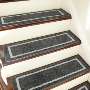 COSY HOMEER Soft Stair Treads Non-Slip Carpet Mat 28inX9in Indoor Stair Runners for Wooden Steps, Stair Rugs for Kids and Dogs, 100% Polyester TPE Backing 4pcs,Black,Square