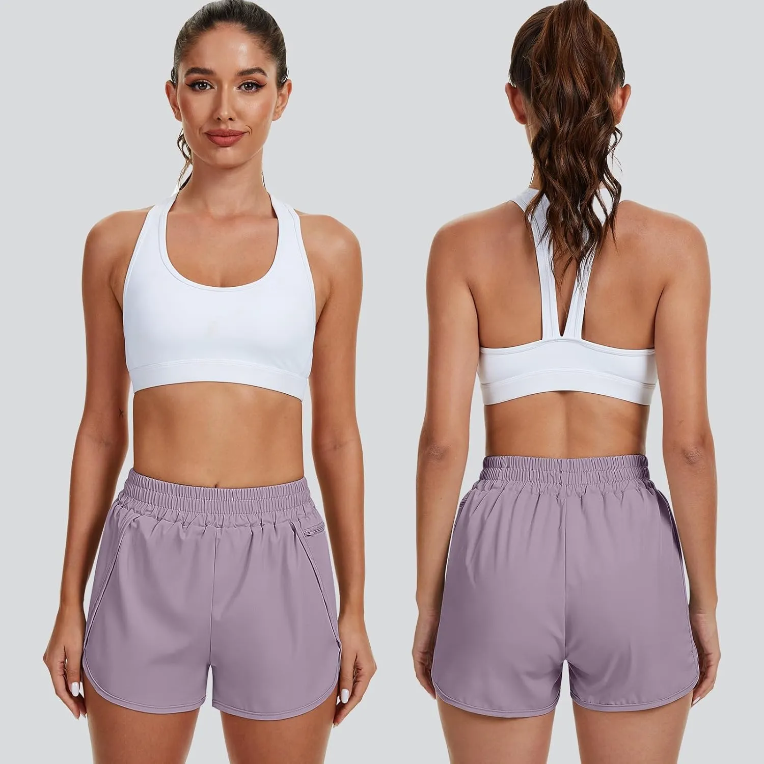 Coume 3 Pack Women's Running Shorts with Pockets Quick Dry Elastic Waist Athletic Workout Gym 1.75" Shorts with Liner
