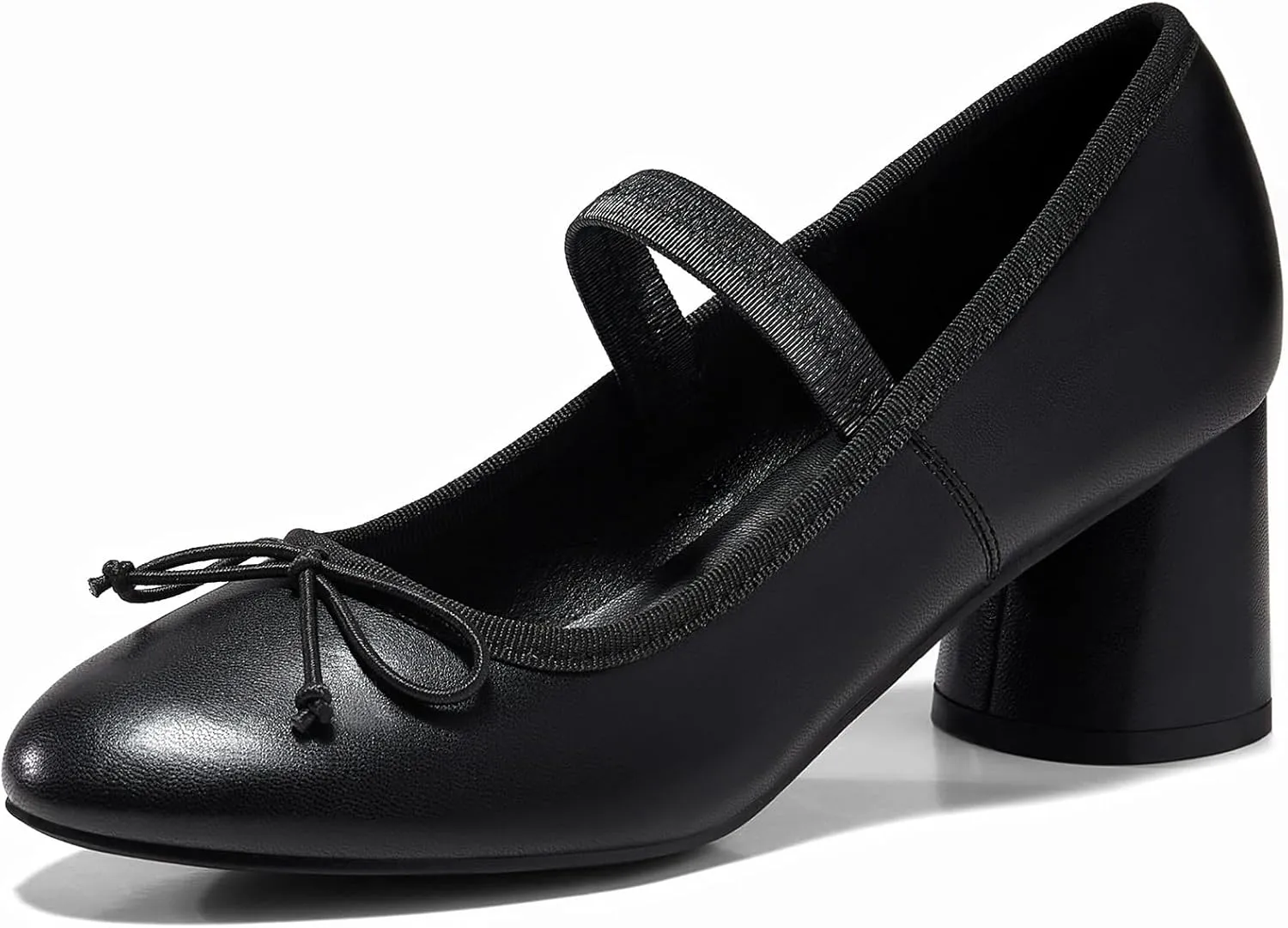 Coutgo Womens Mary Jane Shoes Bowknot Ballet Pumps Closed Toe Chunky Low Heels Dress Casual Wedding Shoes