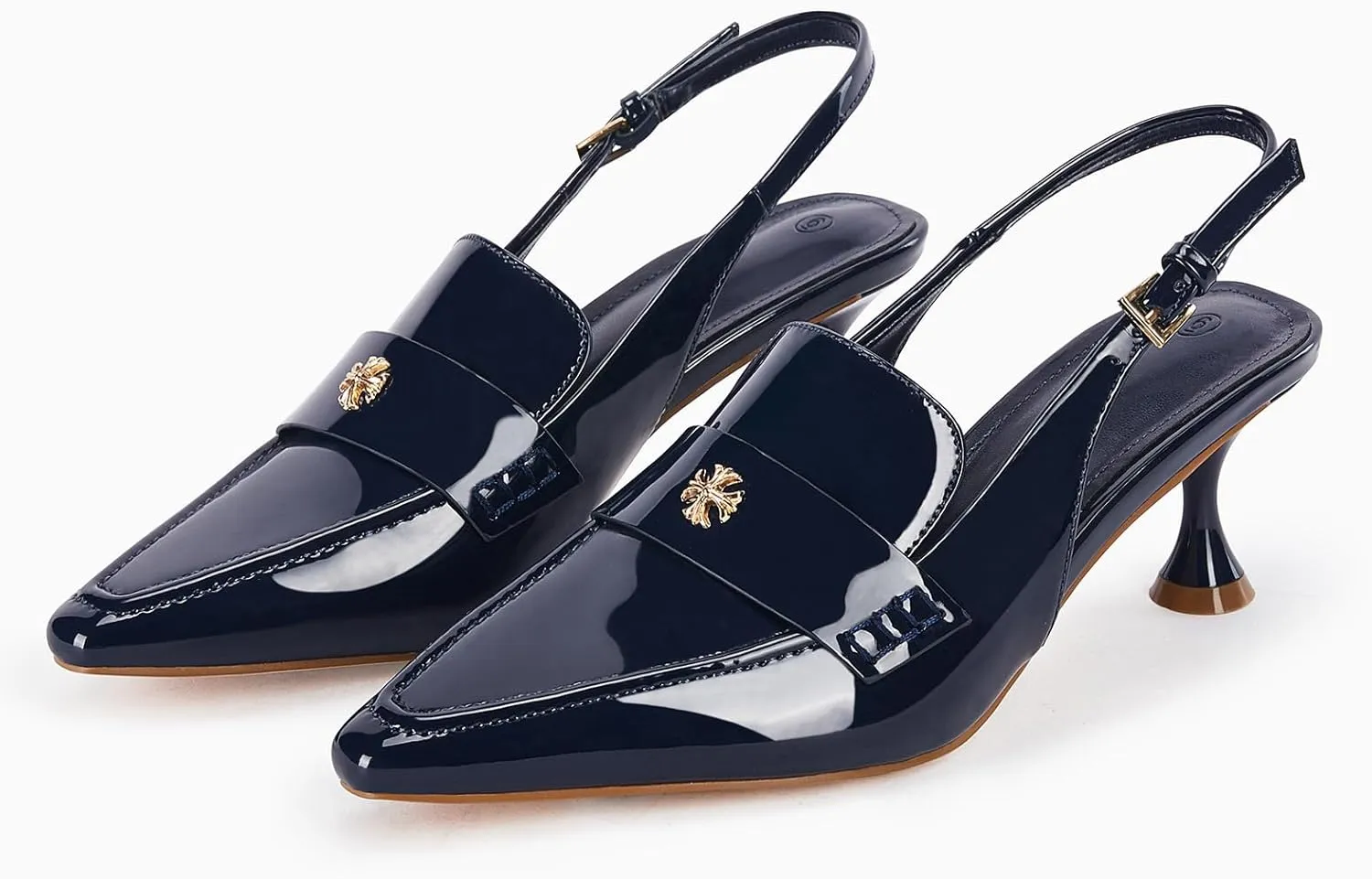 Coutgo Women's Pointed Toe Sandals Slingback Kitten Heel Pumps Slip On Ankle Buckle Dress Shoes