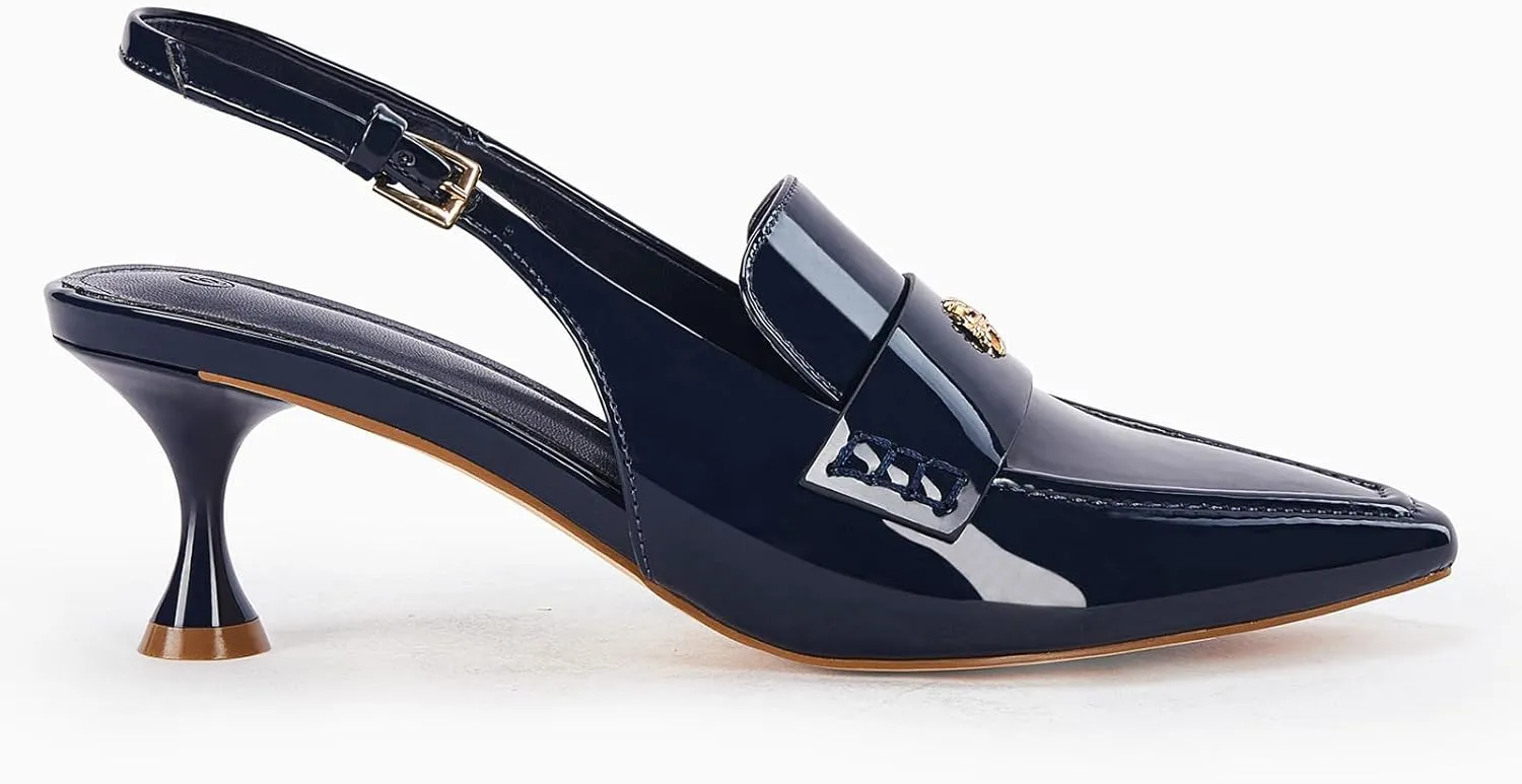 Coutgo Women's Pointed Toe Sandals Slingback Kitten Heel Pumps Slip On Ankle Buckle Dress Shoes