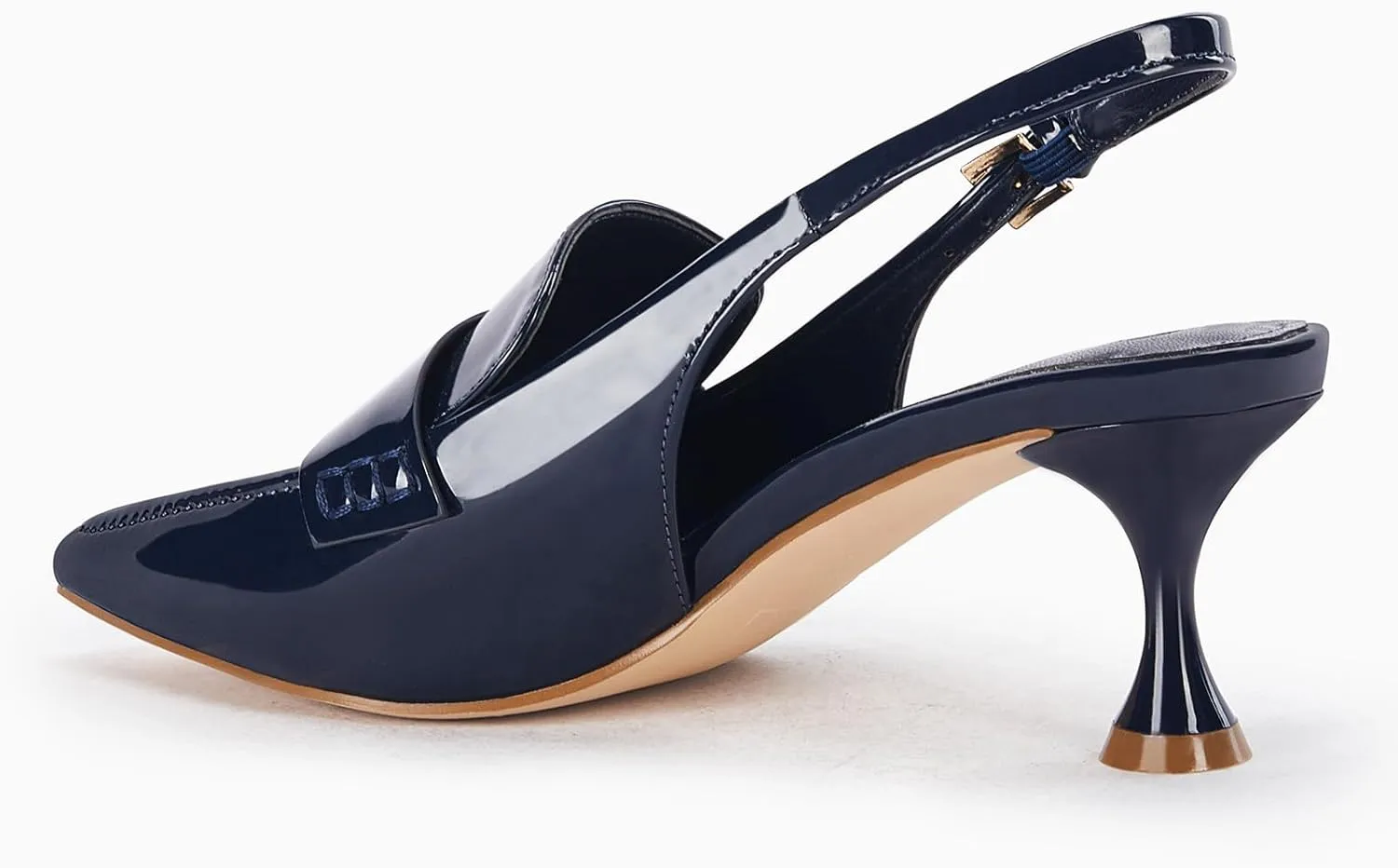Coutgo Women's Pointed Toe Sandals Slingback Kitten Heel Pumps Slip On Ankle Buckle Dress Shoes