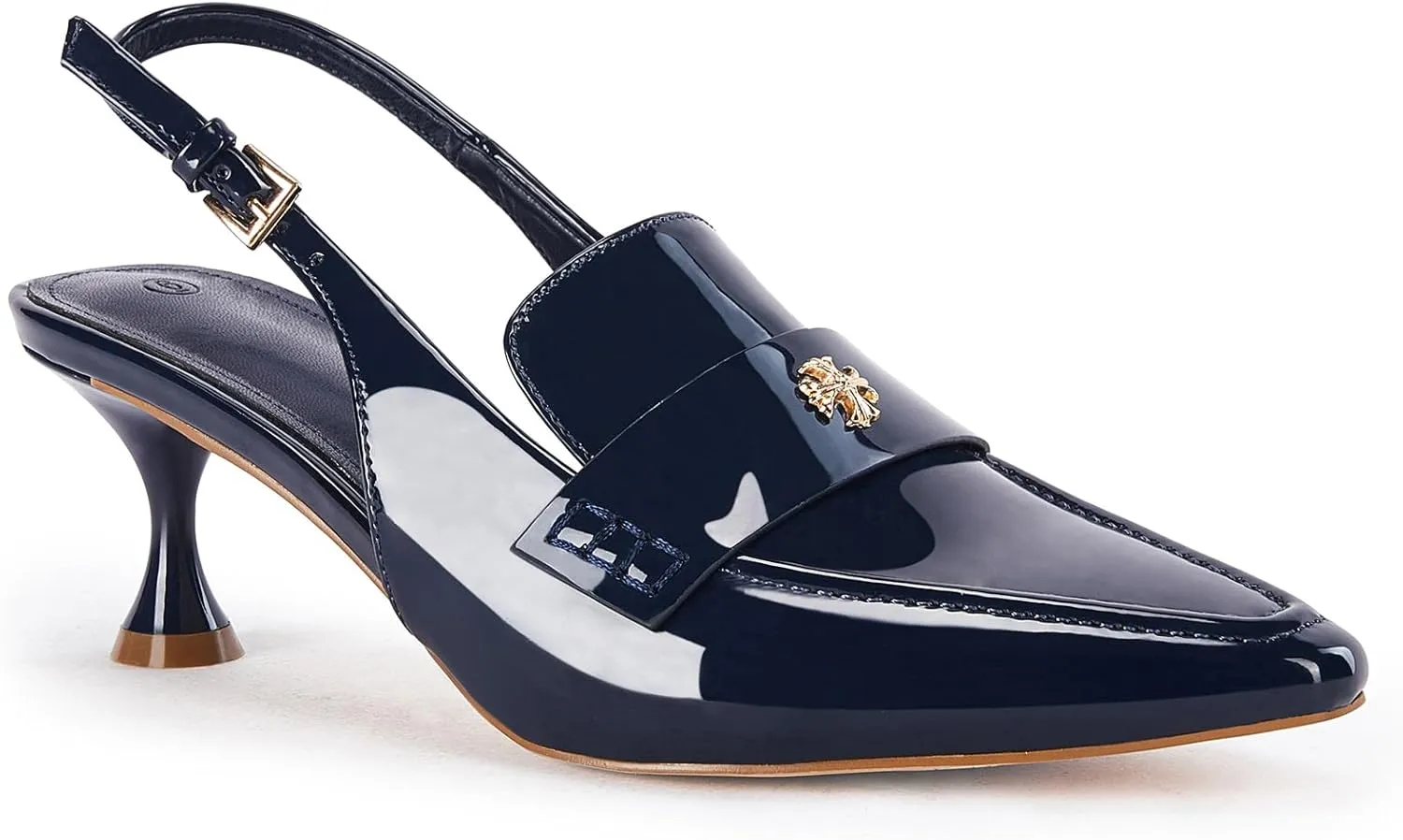 Coutgo Women's Pointed Toe Sandals Slingback Kitten Heel Pumps Slip On Ankle Buckle Dress Shoes