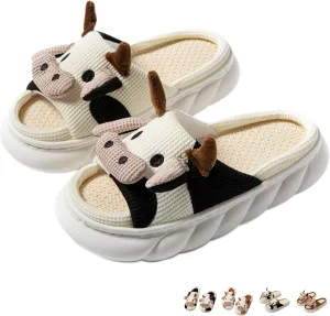 Cow Slippers for Women Men Indoor Cute Cotton Plush Home Couple Slippers Comfy Slides Outdoor Warm Winter Bedroom House Slippers Shoes Cozy Slip On Non-Slip Fuzzy Slippers