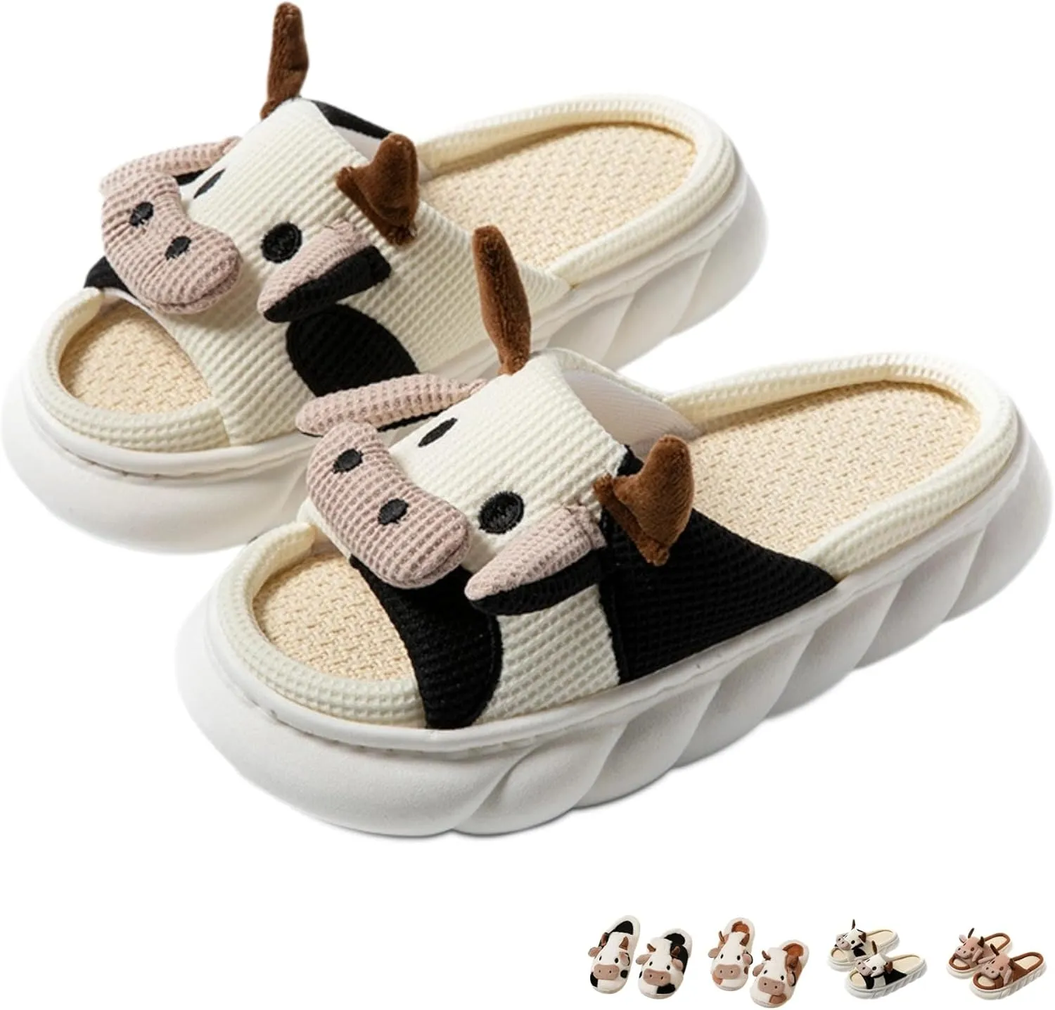 Cow Slippers for Women Men Indoor Cute Cotton Plush Home Couple Slippers Comfy Slides Outdoor Warm Winter Bedroom House Slippers Shoes Cozy Slip On Non-Slip Fuzzy Slippers