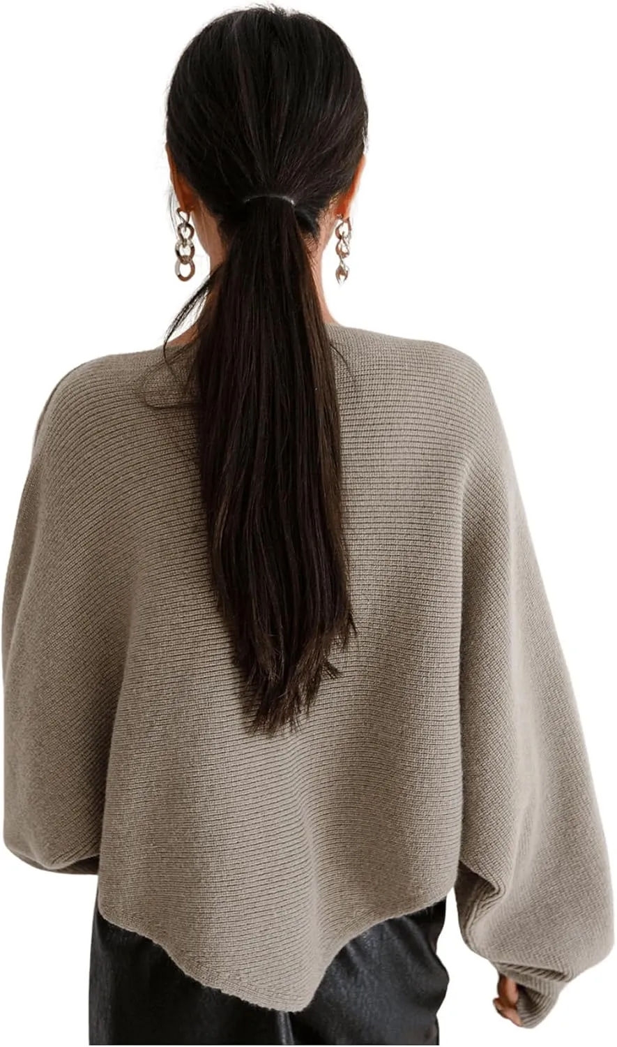 COZYEASE Women's Criss Cross Boat Neck Long Sleeve Crop Sweater Solid Casual Plain Sweater Coat