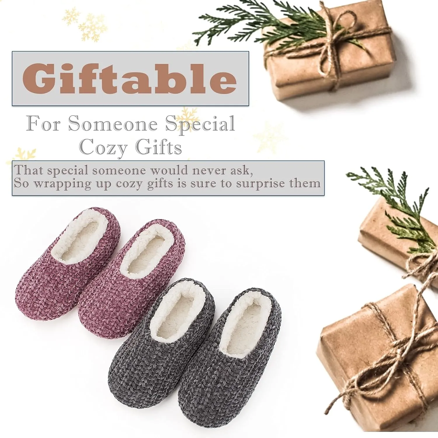 Cozylook 2-Pair Women's Soft Sole Slipper Socks with Grippers, Thick Warm Cozy Sherpa Lined Home Socks Set, Cable Knitted Non-slip Fluffy Winter House Bedroom Slippers