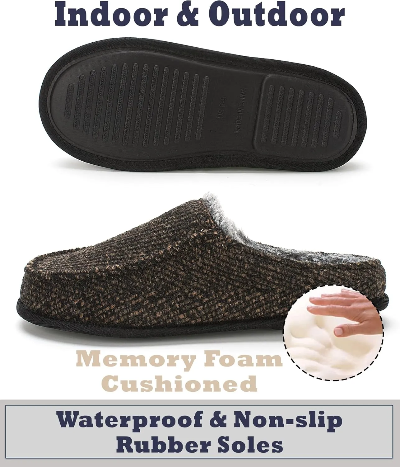 Cozylook Men's Slip-on Slippers, Memory Foam Padded House Moccasins, Non-Slip Sole Indoor/Outdoor, Soft Plush Lining, Cozy Gifts, Sizes 8-15