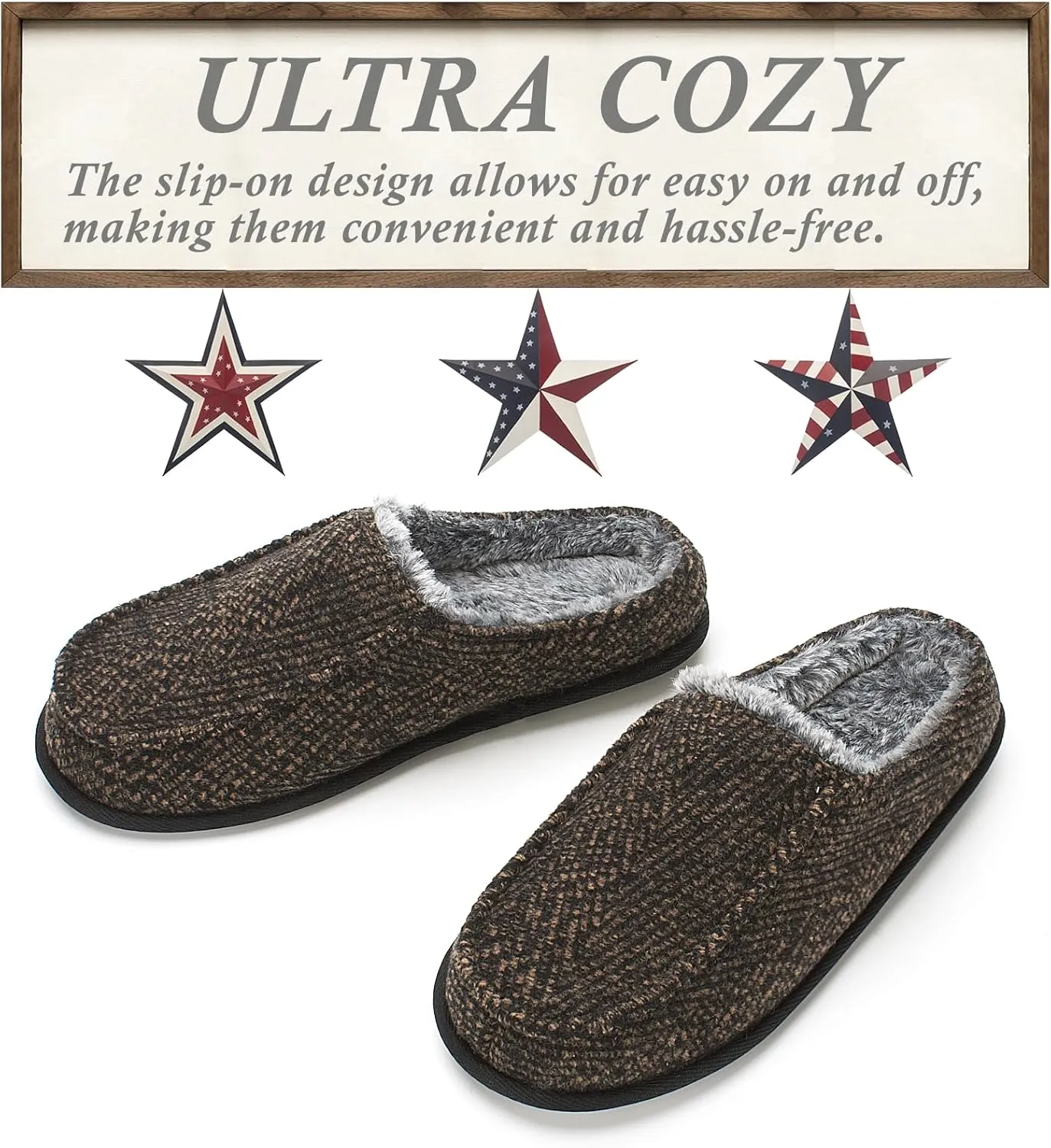 Cozylook Men's Slip-on Slippers, Memory Foam Padded House Moccasins, Non-Slip Sole Indoor/Outdoor, Soft Plush Lining, Cozy Gifts, Sizes 8-15