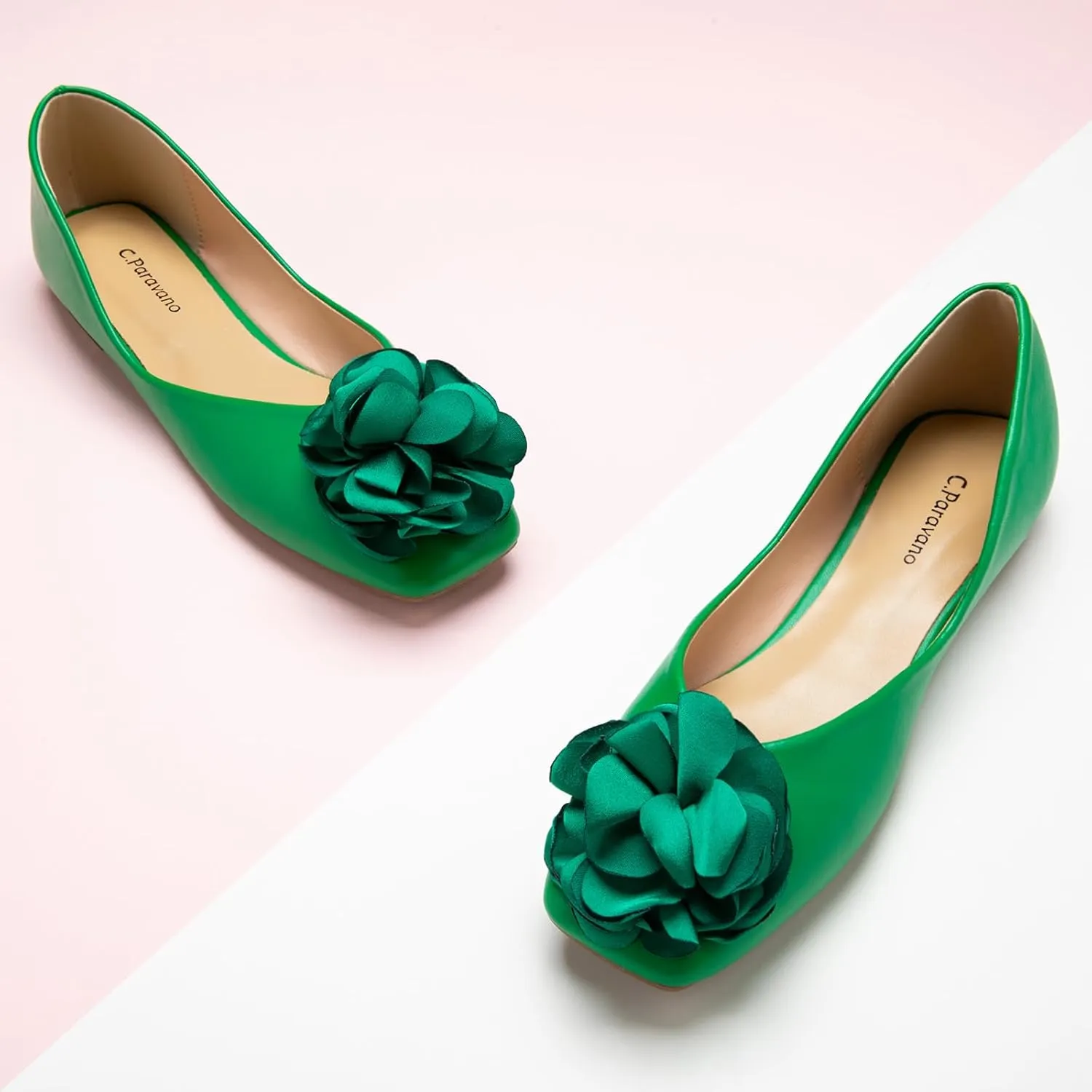 C.Paravano Ballet Flats for Women | Womens Flats Shoes | Square Toe Flats| Women's Flats | Slip On Dress Shoes | Flower Shoes