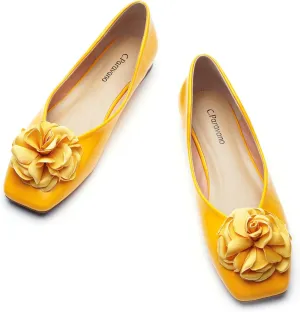 C.Paravano Ballet Flats for Women | Womens Flats Shoes | Square Toe Flats| Women's Flats | Slip On Dress Shoes | Flower Shoes