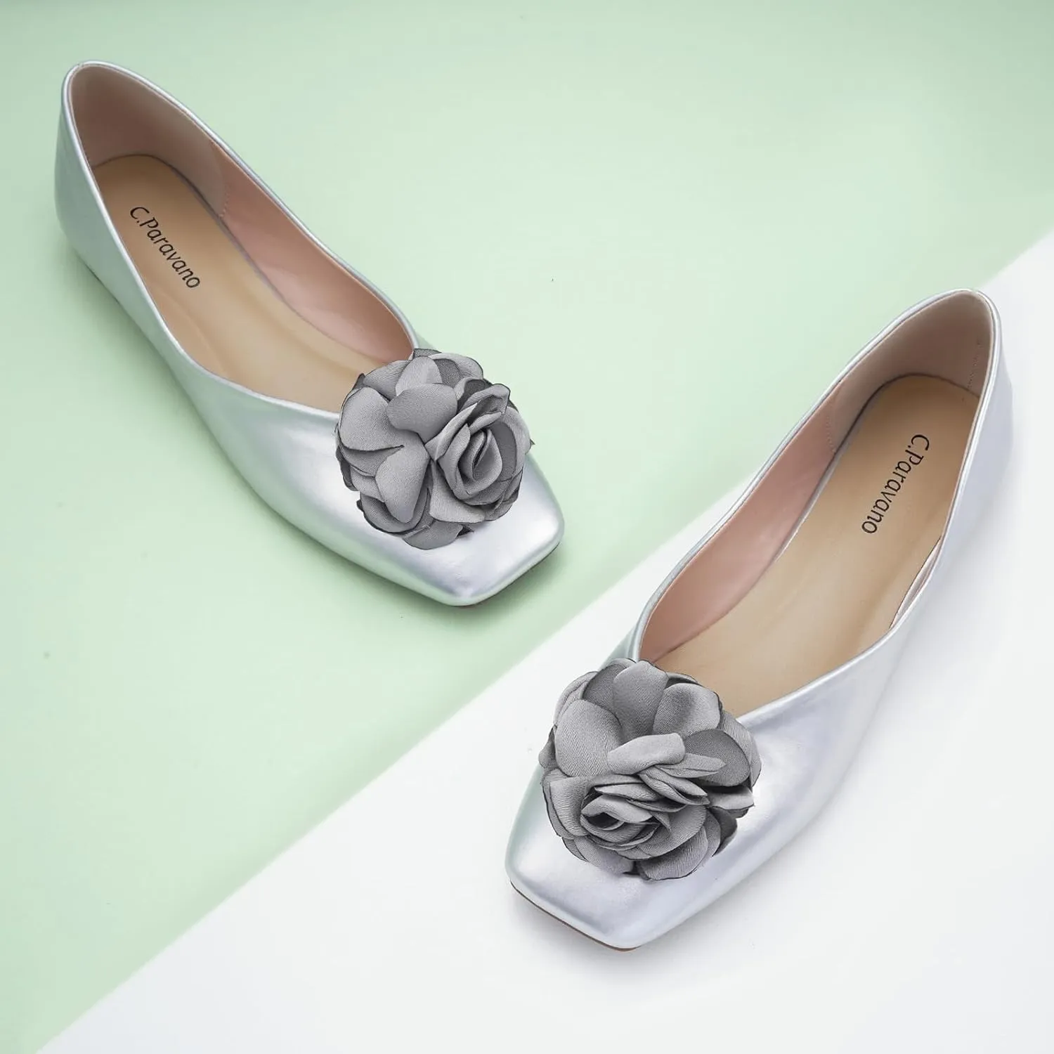 C.Paravano Ballet Flats for Women | Womens Flats Shoes | Square Toe Flats| Women's Flats | Slip On Dress Shoes | Flower Shoes