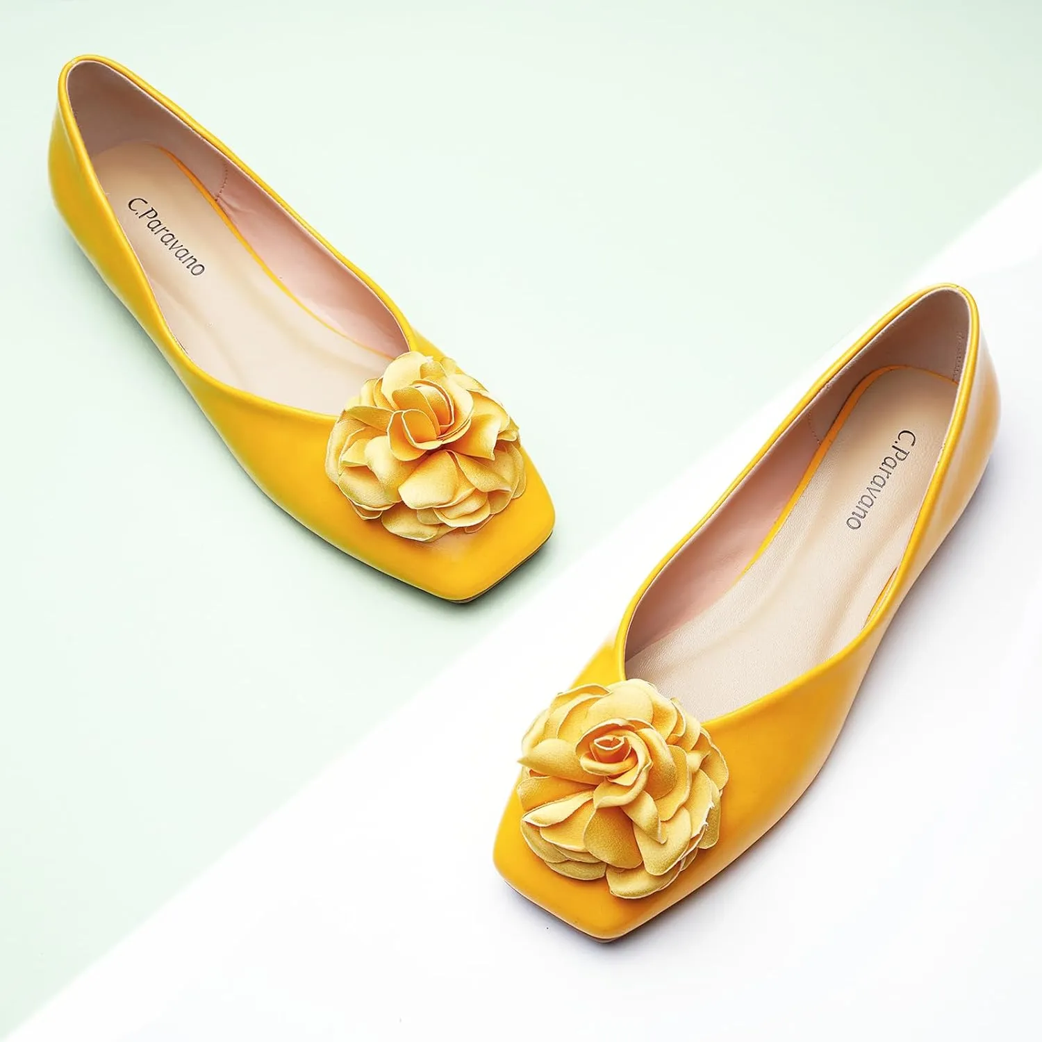 C.Paravano Ballet Flats for Women | Womens Flats Shoes | Square Toe Flats| Women's Flats | Slip On Dress Shoes | Flower Shoes