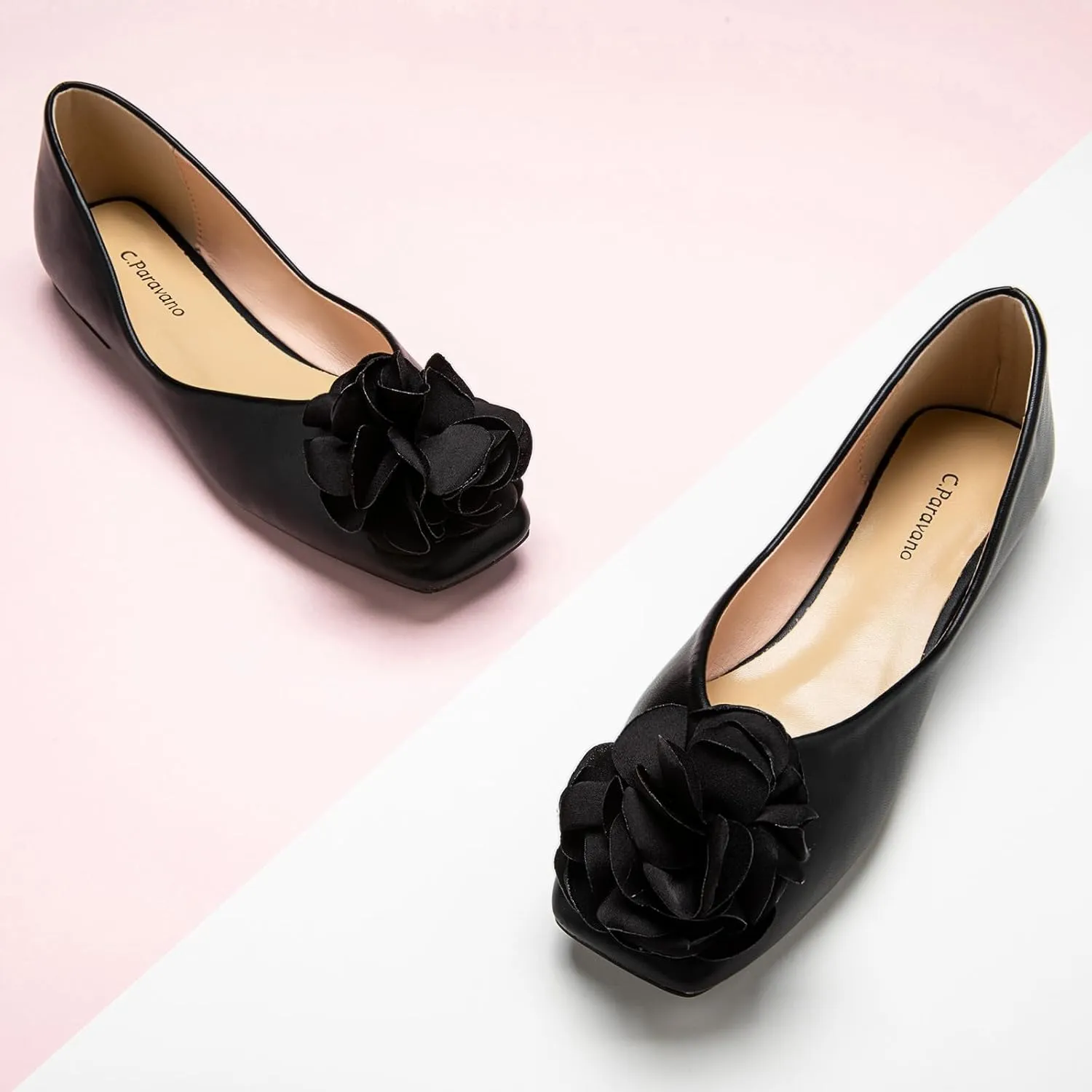C.Paravano Ballet Flats for Women | Womens Flats Shoes | Square Toe Flats| Women's Flats | Slip On Dress Shoes | Flower Shoes
